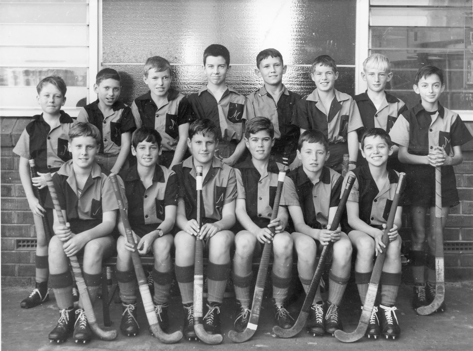  Marist Junior College Hockey Team, c1965 Back, L-R: Maurice Carruthers, unknown, Ron Loughlin, Frank Hubble, Phillip Storey, Mick Brennan, Steve Jones, John Commuskey Front: Peter Brophy, Laurie Healy, Michael Brophy, Bret O'Mahony, Steve Hickey, Pa