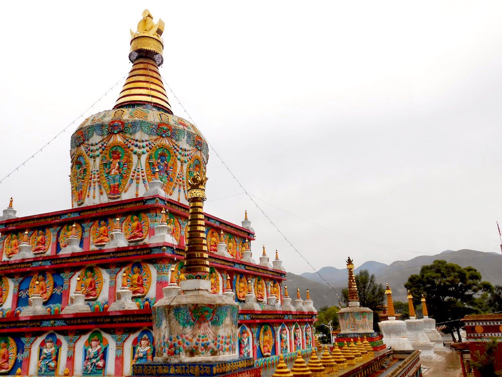  A colorful stupa at Wutong monastery in Rebkong.  