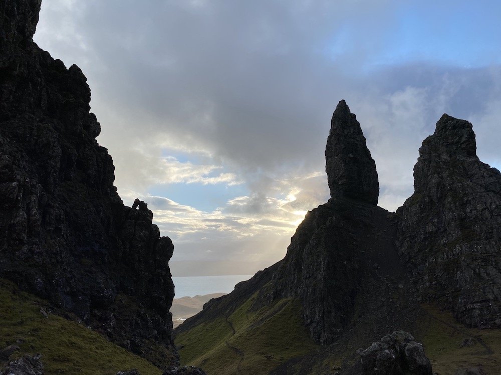  This prominent basalt column is the Old Man of Storr - the protruding thumb of a dead giant. 