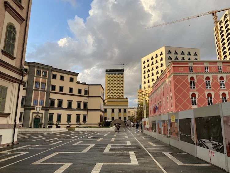  Colorful administrative government buildings in Tirana’s spotless center. 