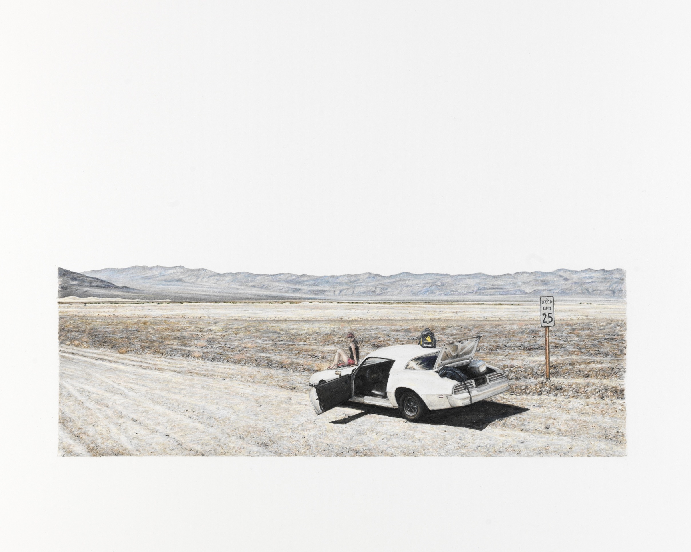  ' Whatever we want, a majestic scene (Death Valley lunch break) ', pencil on paper, 40 x 53 cm 