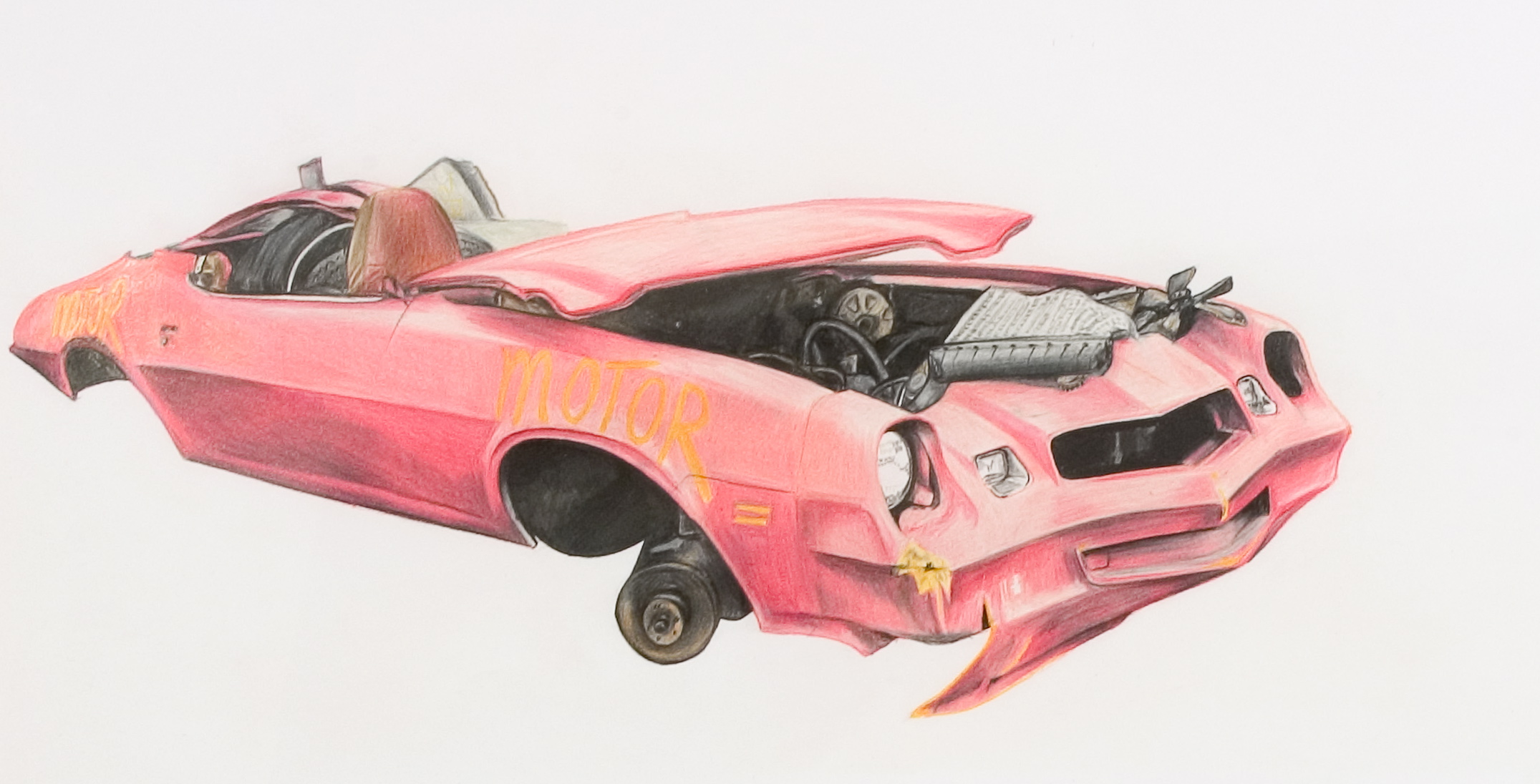   'Sun Valley I (1976 Firebird/1978 Camaro)'&nbsp; (detail),&nbsp;Pencil on paper,&nbsp;90 x 65 cm 