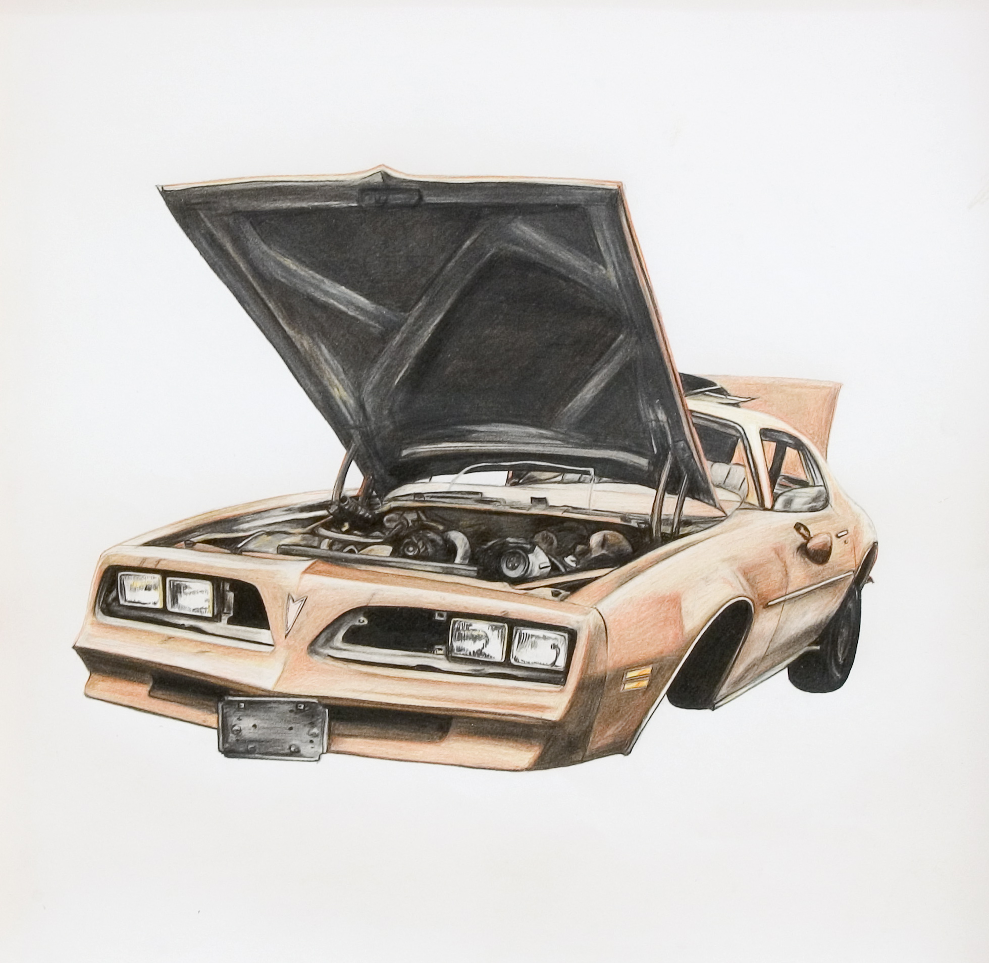   'Sun Valley III (1977 Firebird) ',&nbsp;Pencil on paper,&nbsp;32 x 32 cm 