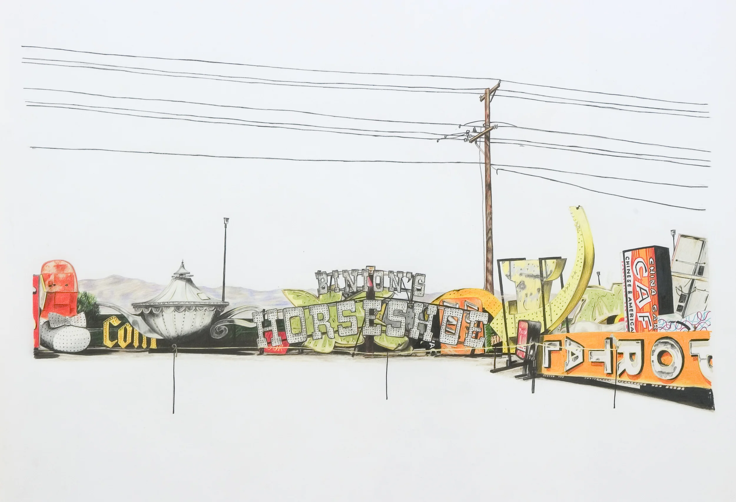  ' 'Las Vegas Neon Boneyard'  (detail),&nbsp;Pencil on paper,&nbsp;90 x 65 cm 