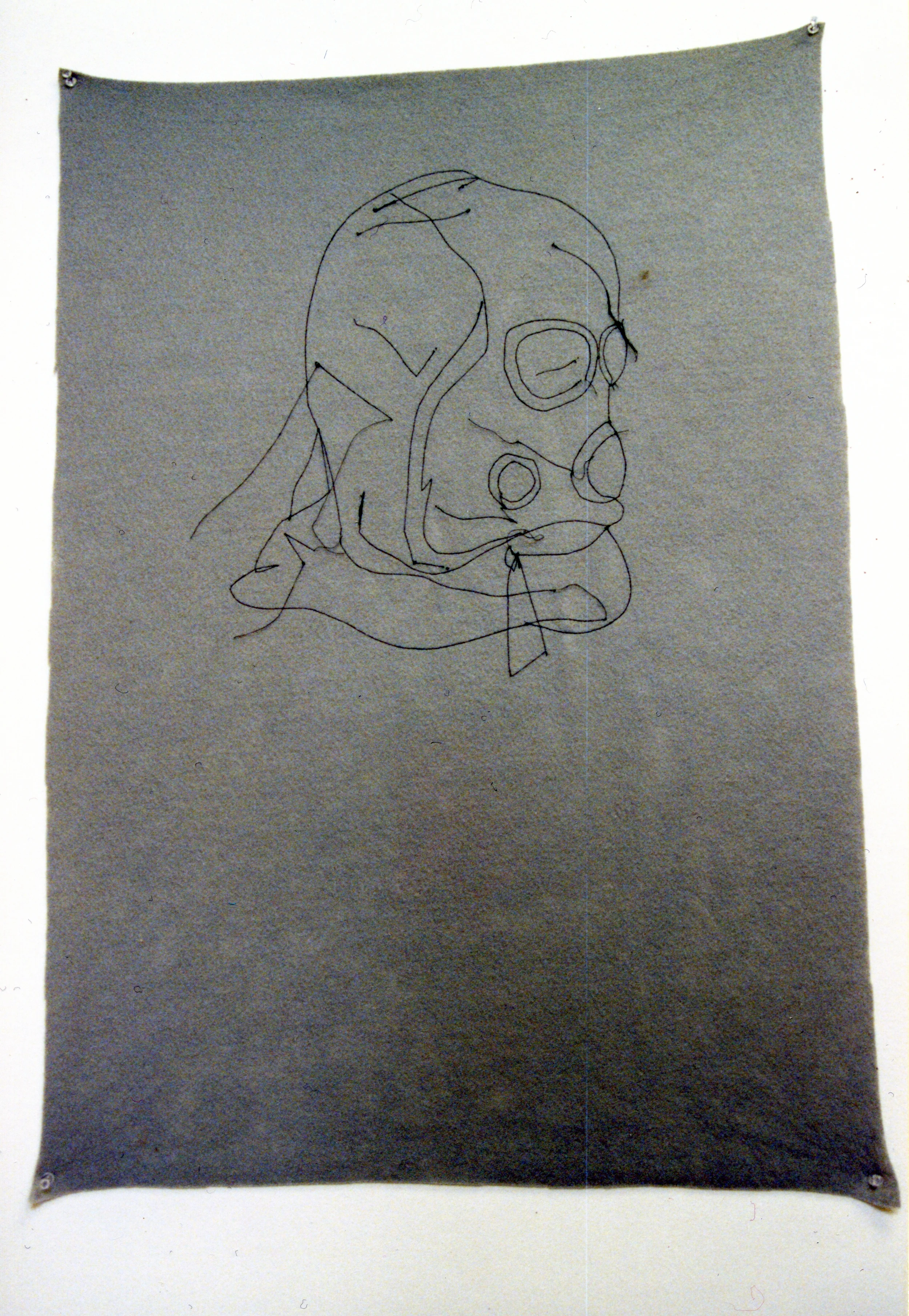 ' Gas Mask II' , Stitching on felt, 60 x 80 cm