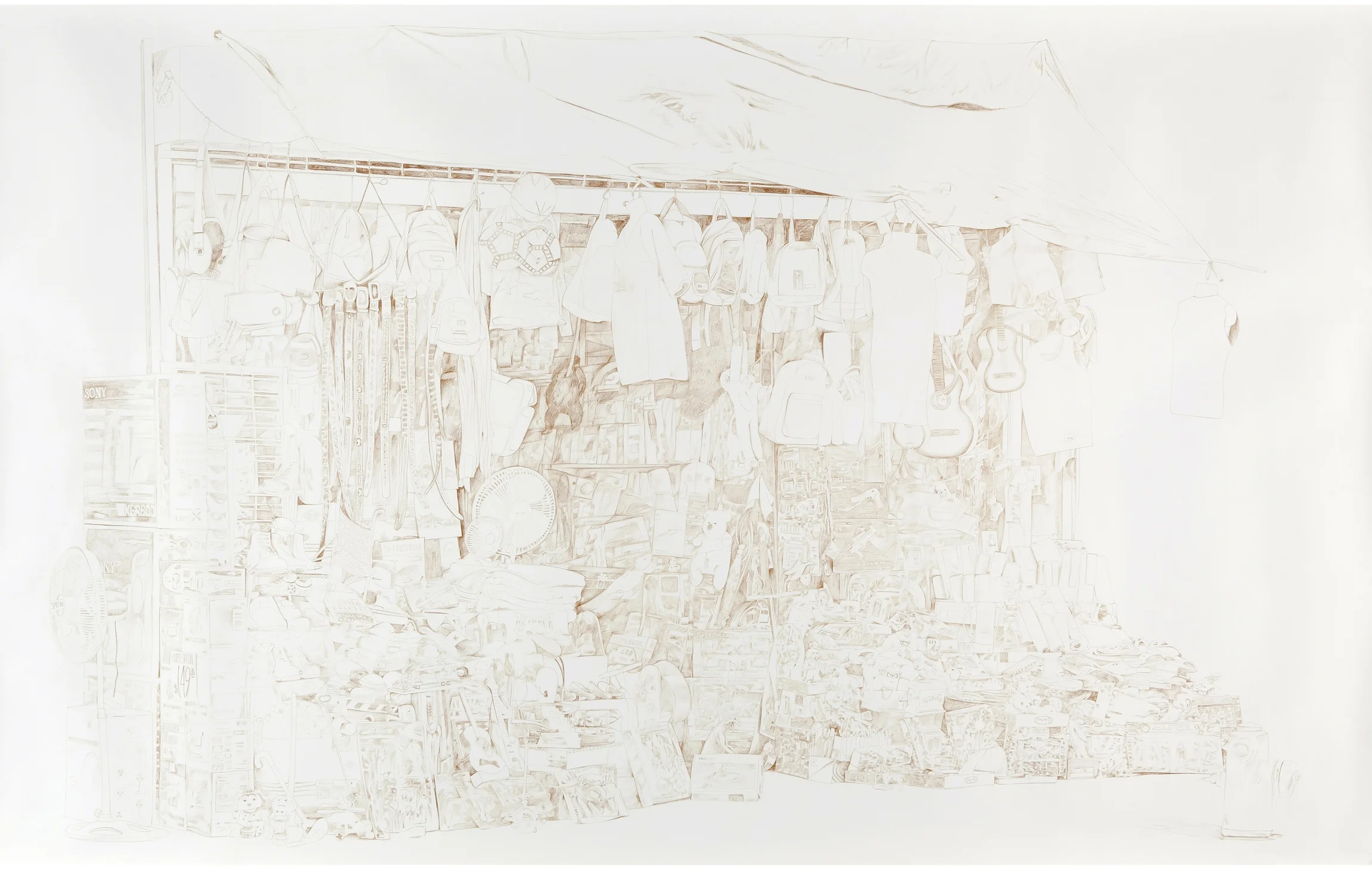   'Looking back at the cave (everything you want) ',&nbsp;Pencil on paper,&nbsp;150 x 310 cm 