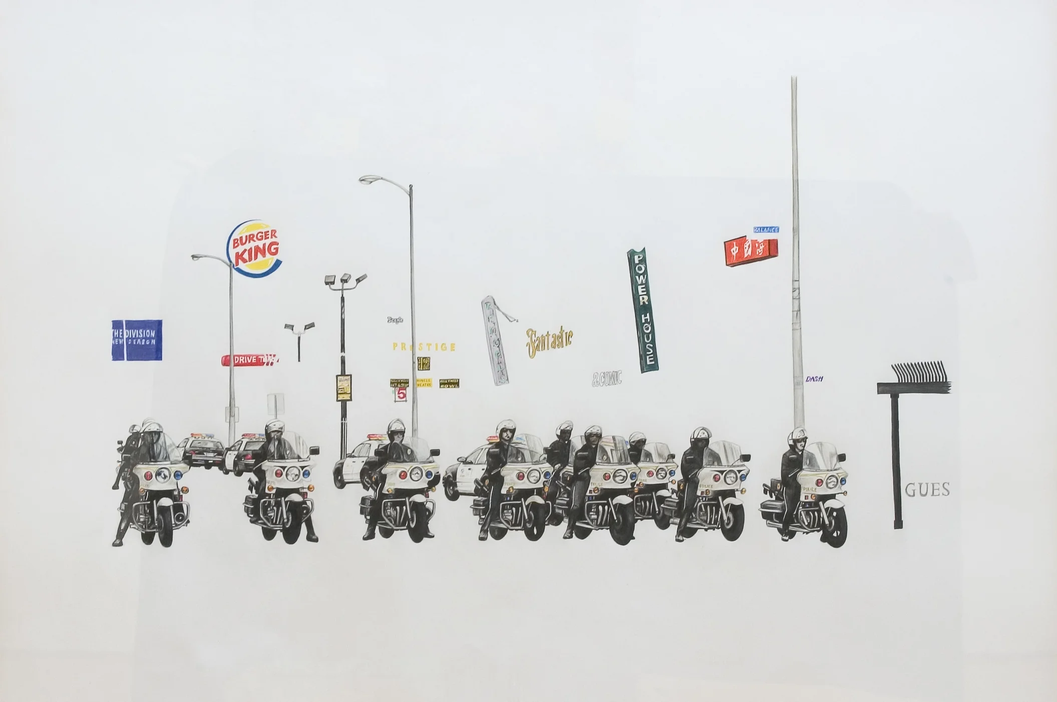   'LAPD Hollywood (cnr Hollywood Blvd &amp; Highland Av) ',&nbsp;Pencil on paper,&nbsp;65 x 90 cm 