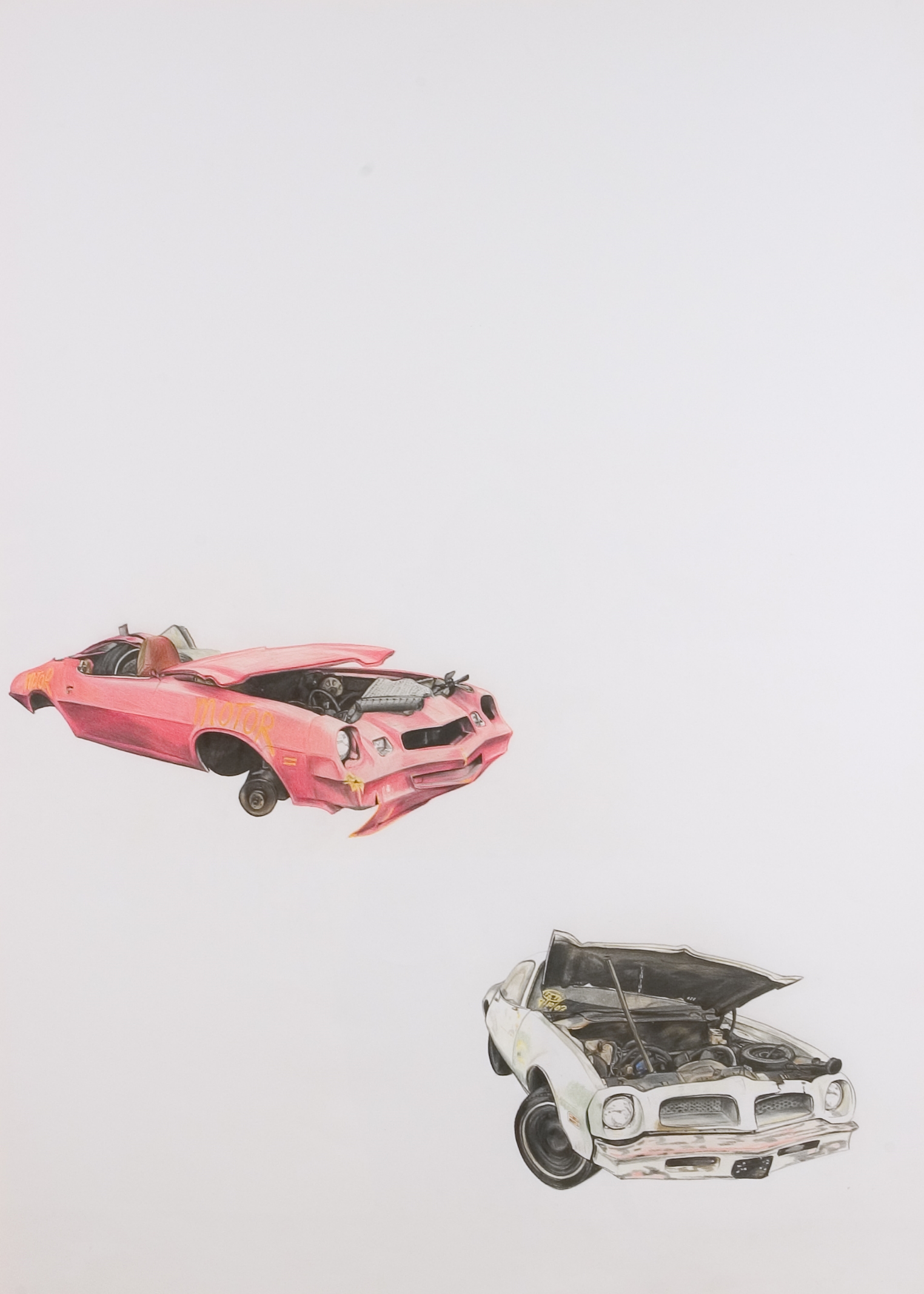   'Sun Valley I (1976 Firebird/1978 Camaro)' ,&nbsp;Pencil on paper,&nbsp;90 x 65 cm 
