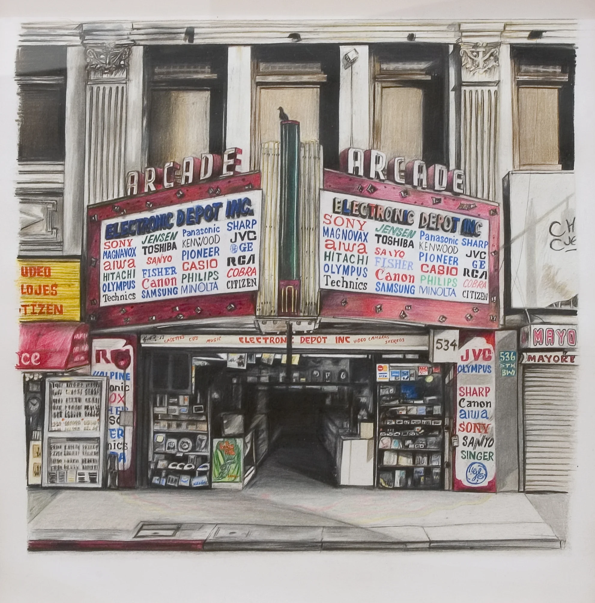  ' Broadway Downtown (534 Sth Broadway LA) ',&nbsp;Pencil on paper,&nbsp;32 x 32 cm 