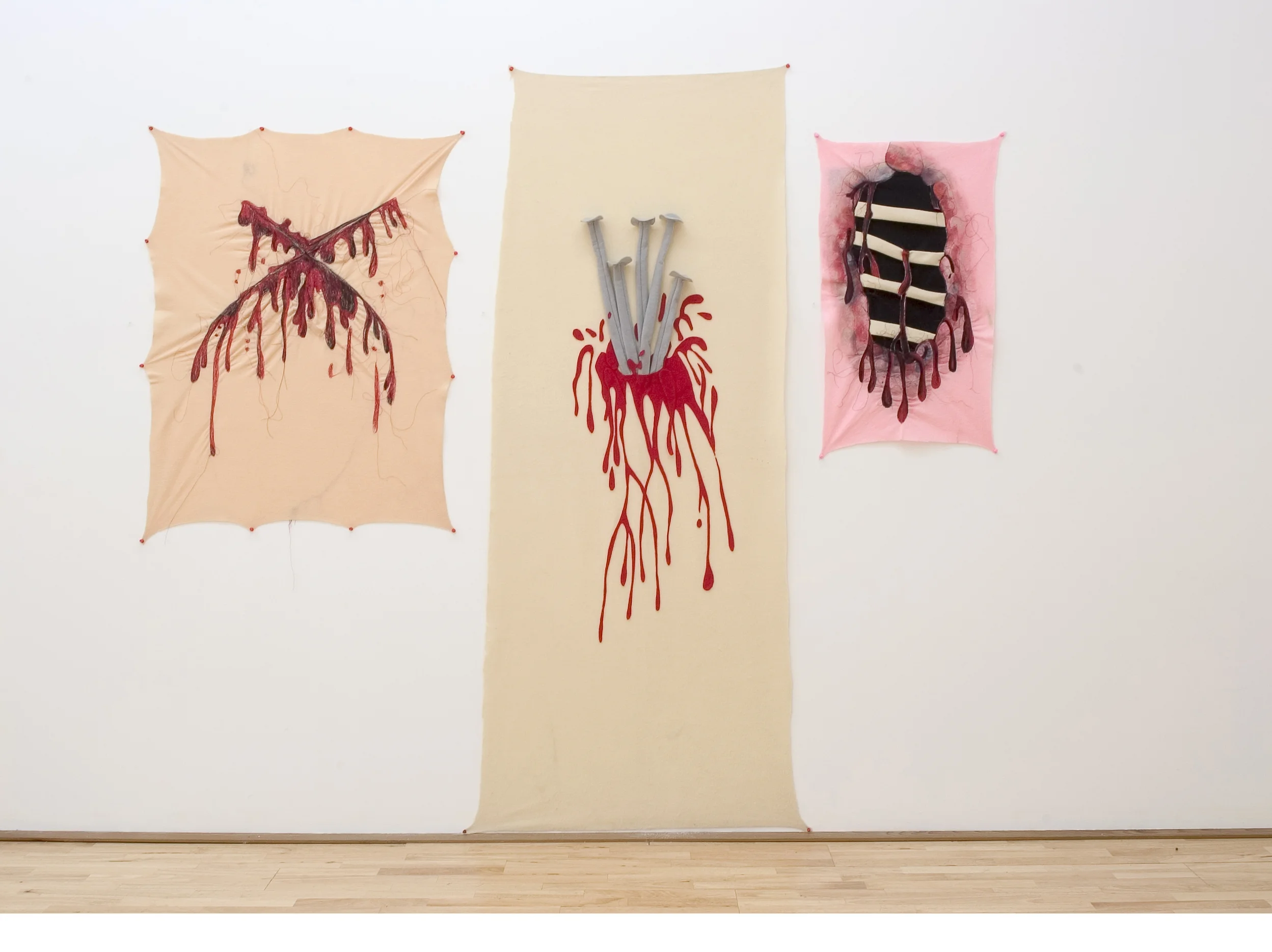  ' Wounds #2,3 &amp; 5' ,&nbsp;Stitching on felt,&nbsp;Various dimensions 