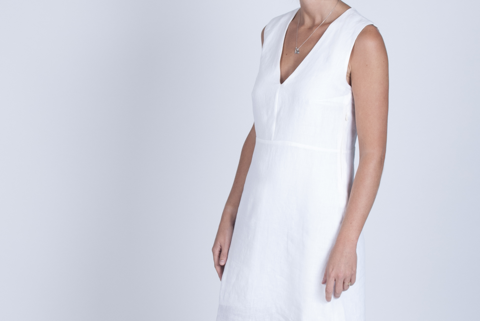 White linen dress with organic silk lining.