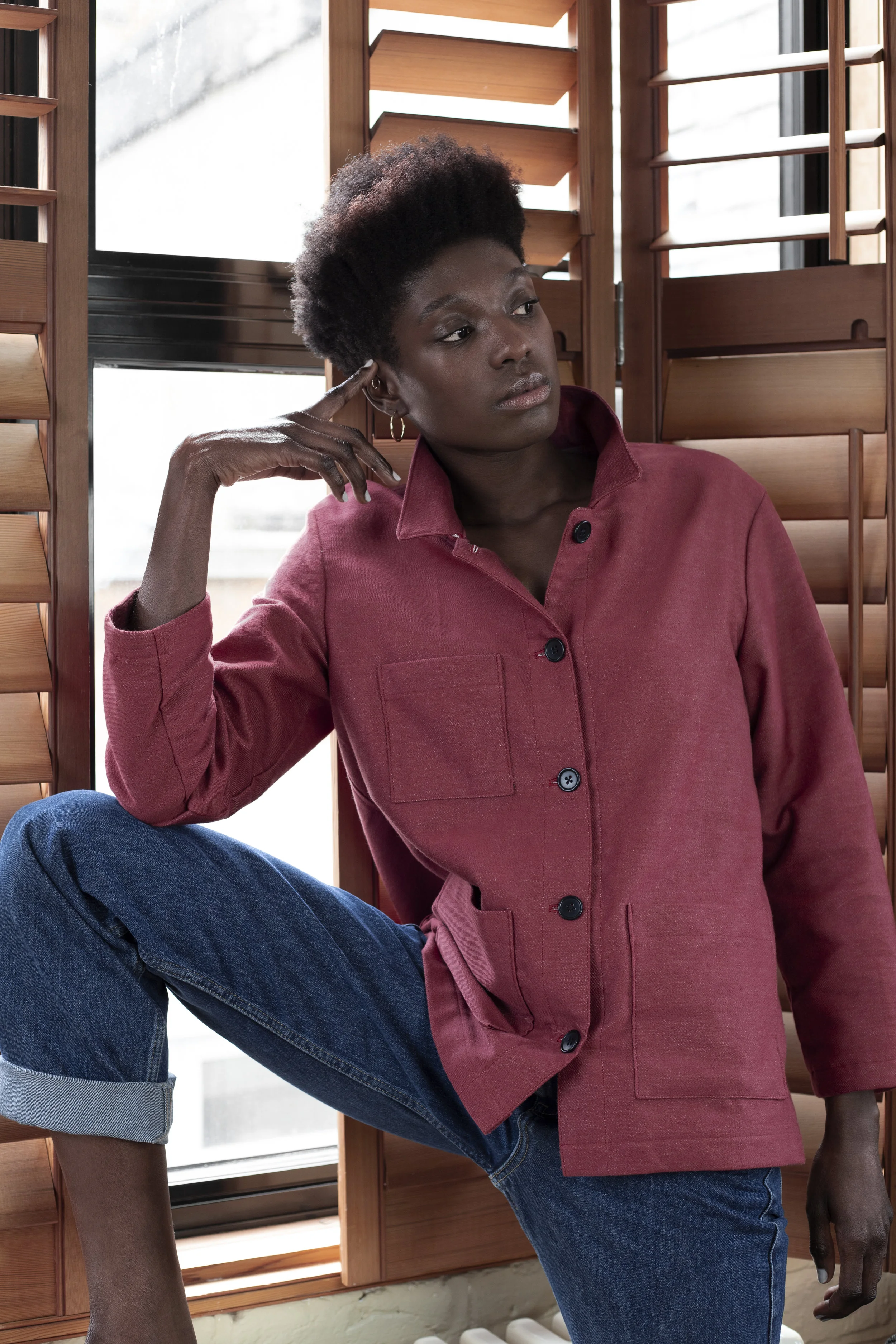#038 Denim workwear chore jacket - burnt red - 2