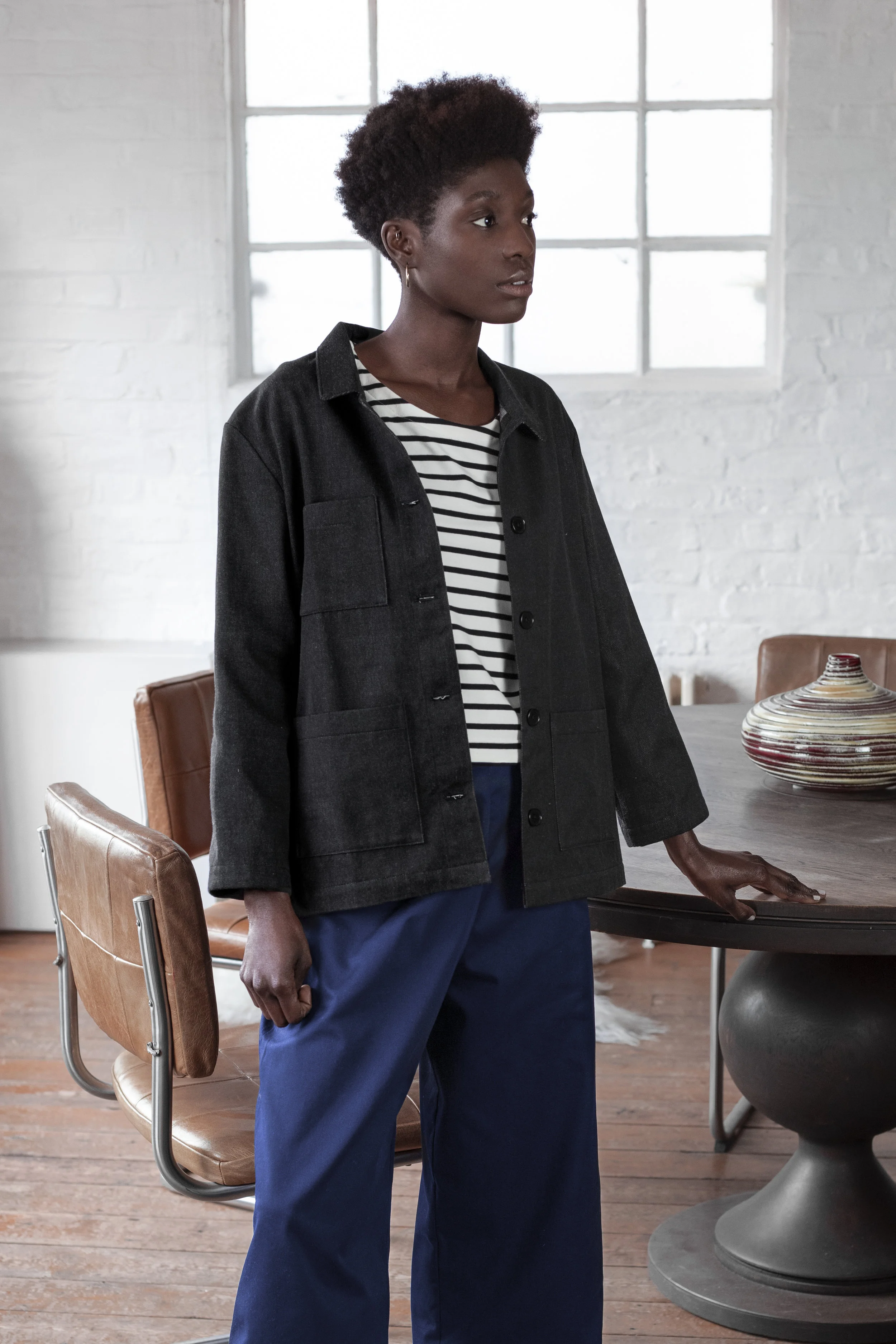 #038 Denim workwear chore jacket - black - 1