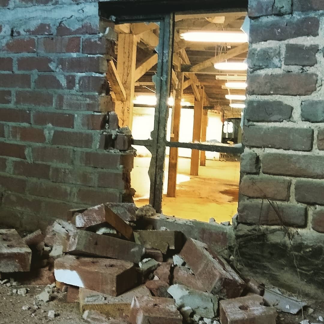 New shop is coming along.  Busting out the bricked over windows to bring the sunlight back in.  #preserveatl  #workshop #oldbuildings