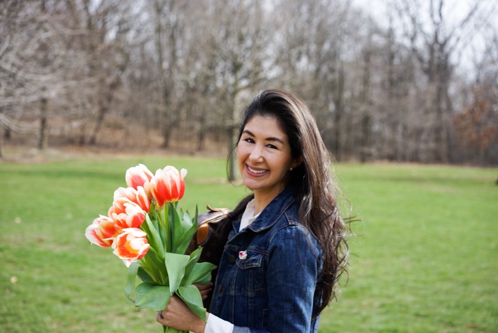 Spring Blooms - J Crew Denim Jacket Banana Republic Silk Skirt Everlane Round Collar Silk Shirt Massimo Dutti Belt Everlane Modern Point Louis Vuitton Clutch 12.JPG