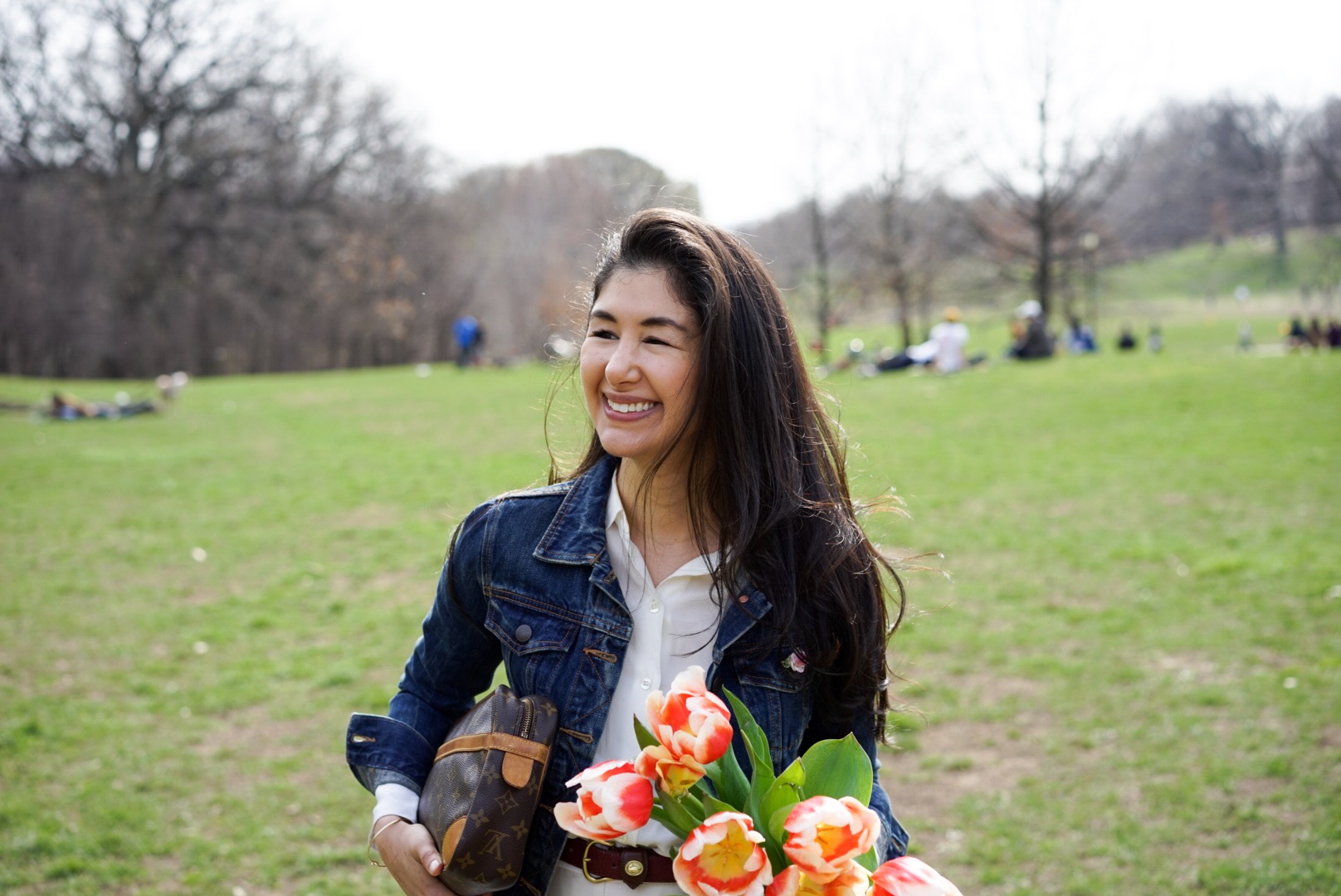 Spring Blooms - J Crew Denim Jacket Banana Republic Silk Skirt Everlane Round Collar Silk Shirt Massimo Dutti Belt Everlane Modern Point Louis Vuitton Clutch 13.JPG