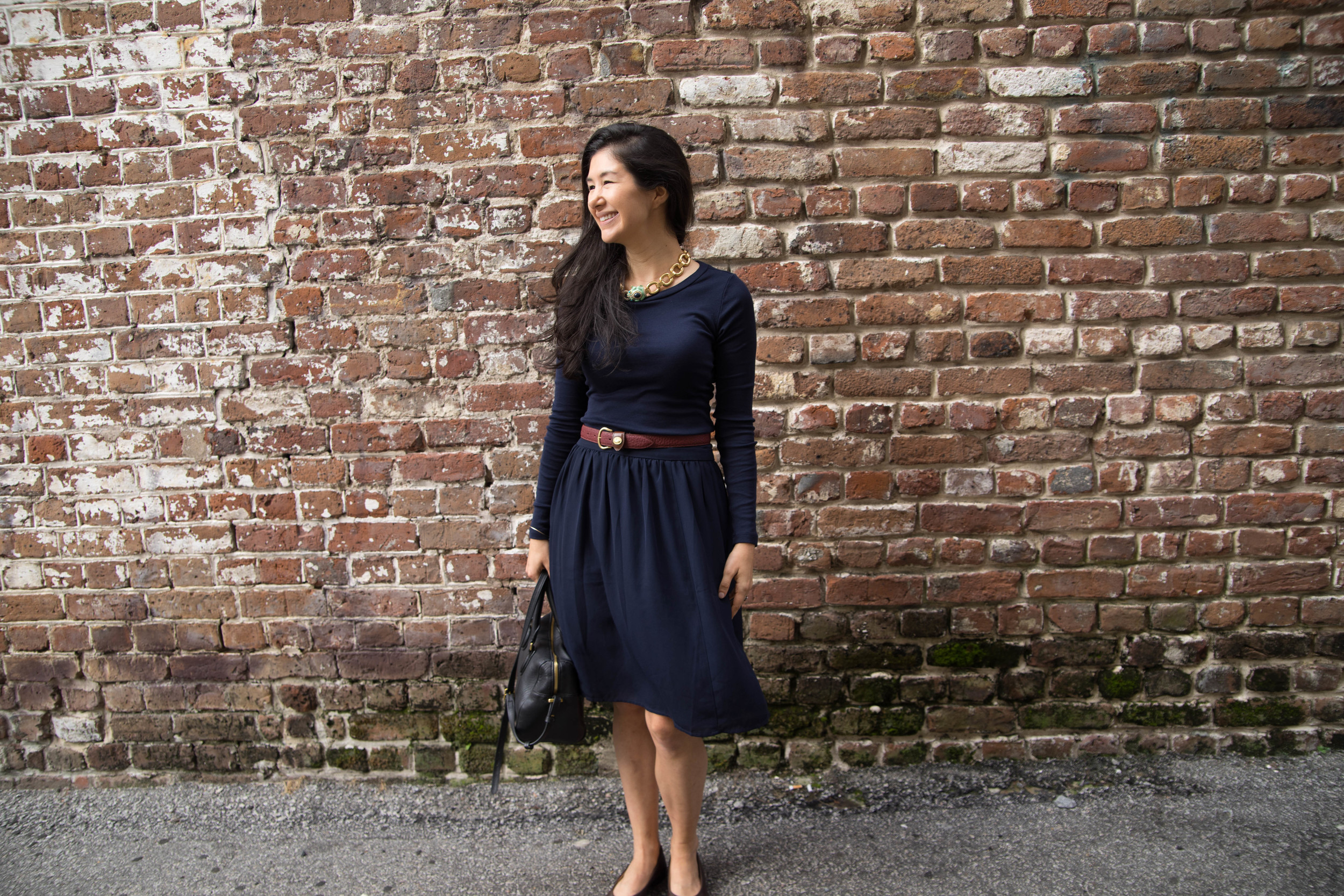 Charleston+South+Carolina+J+Crew+Frog+Necklace+J+Crew+Long+Sleeve+T+J+Crew+Blue+Midi+Skirt+Chanel+Ballet+Flats.jpeg