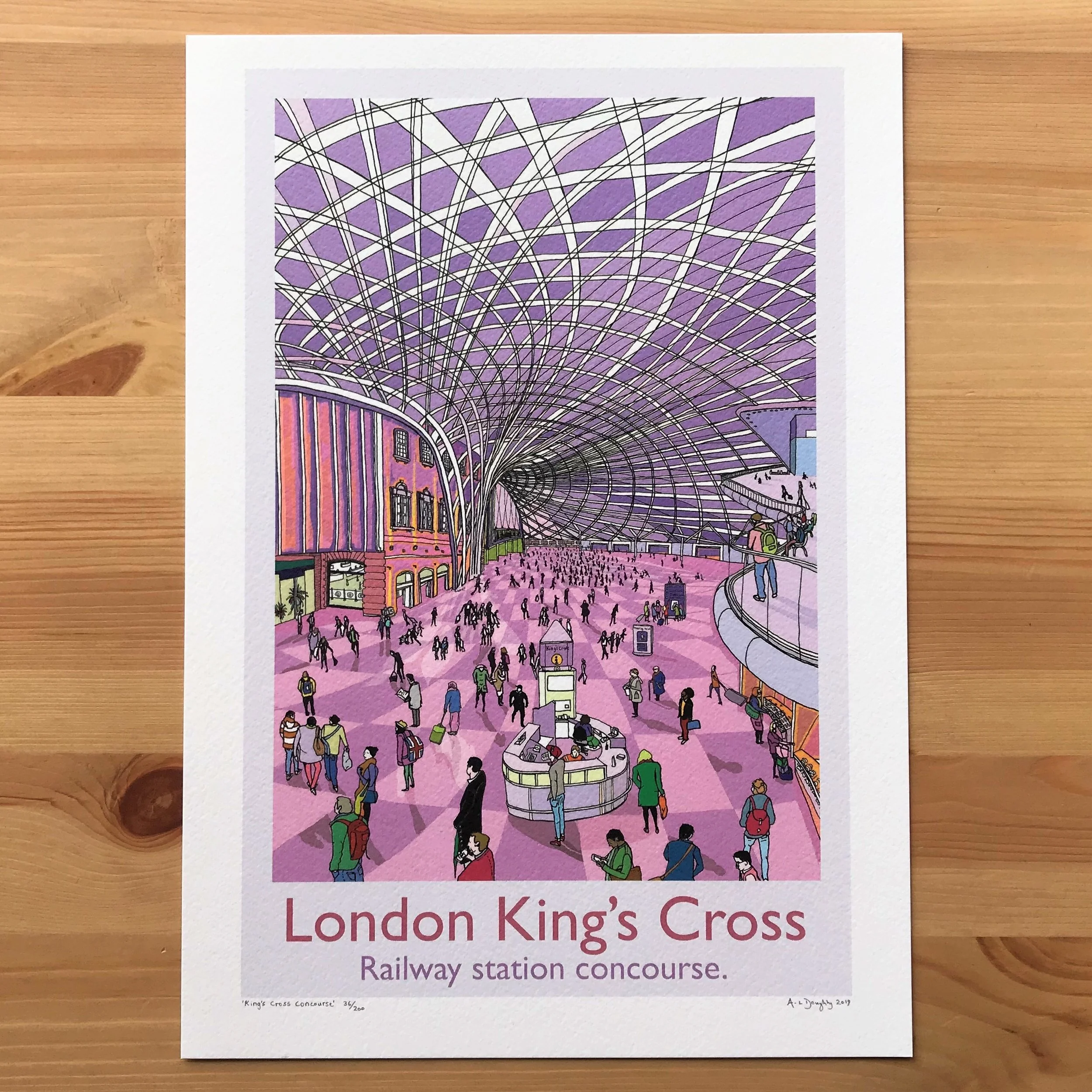 London King's Cross Art Print, London illustration,  London Art,  London Poster, Railway Station Print, A3 Art Prints, Very British Artwork, A4 Art Prints