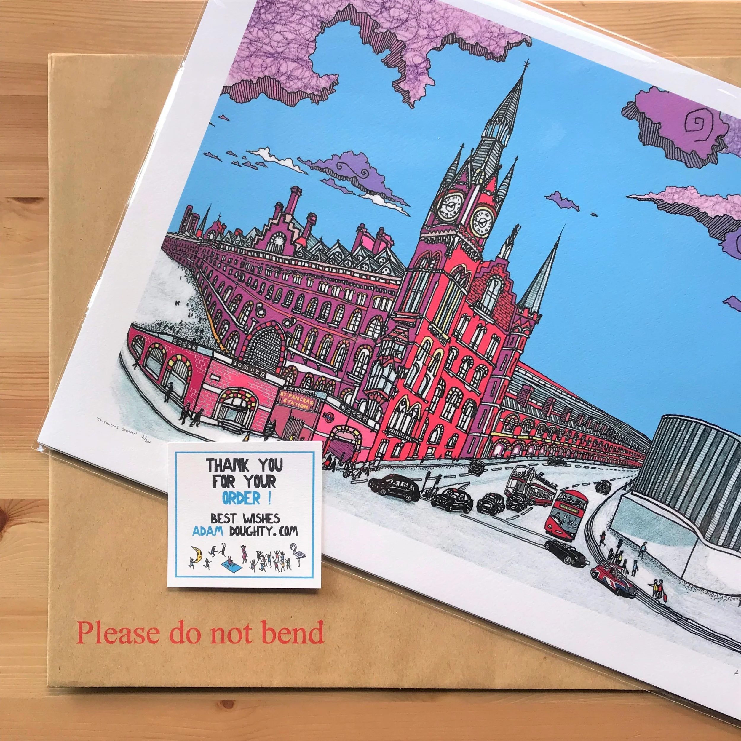 St Pancras Station - London - created by British Freelance Illustrator Adam Doughty - Art Prints available in A4 and A3 sizes - adam doughty - kings cross - art print