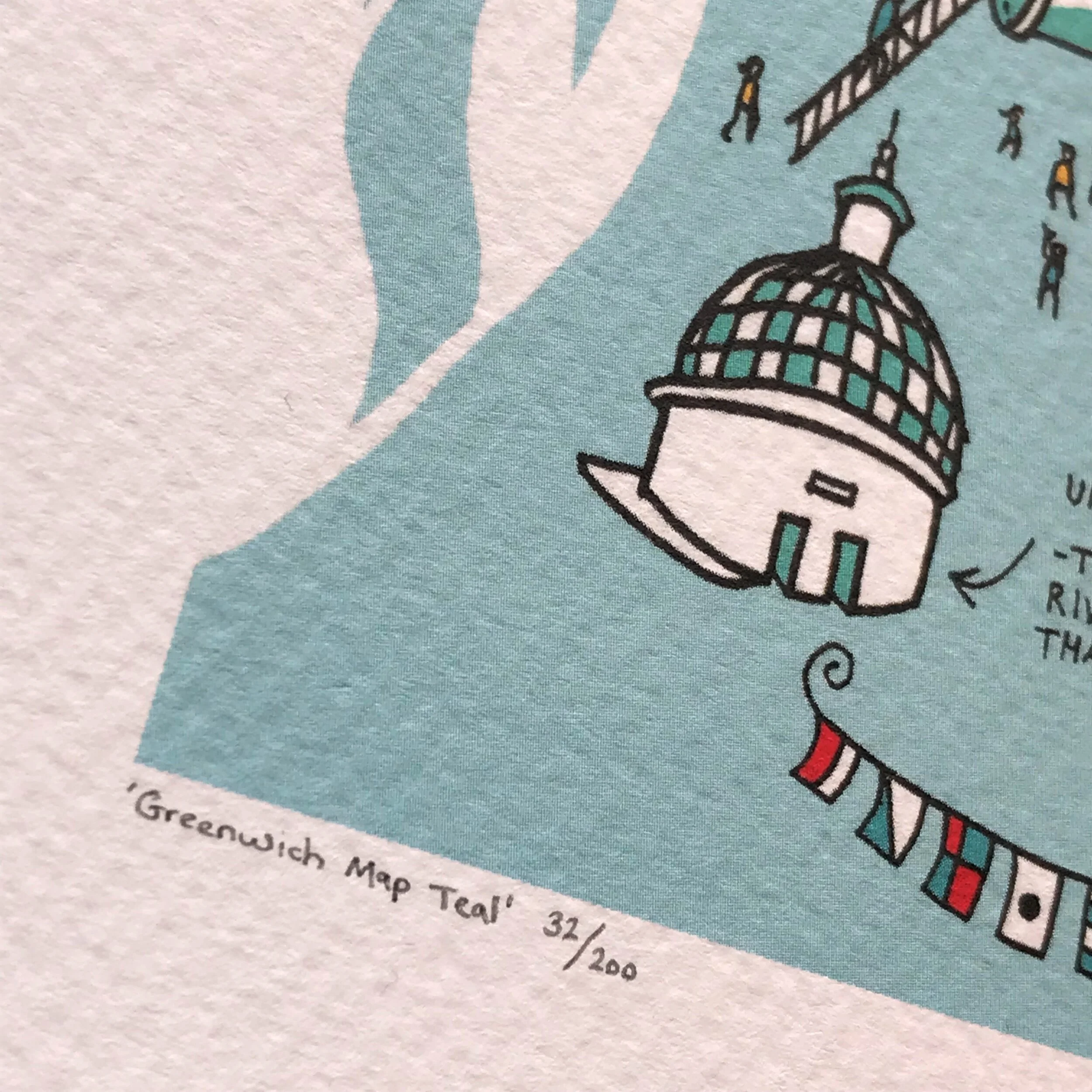 Map of Greenwich - London Illustration - created by British Freelance Illustrator Adam Doughty - Art Prints available in A4 and A3 sizes - adamdoughty.com - hand drawn in London - Printed in the UK
