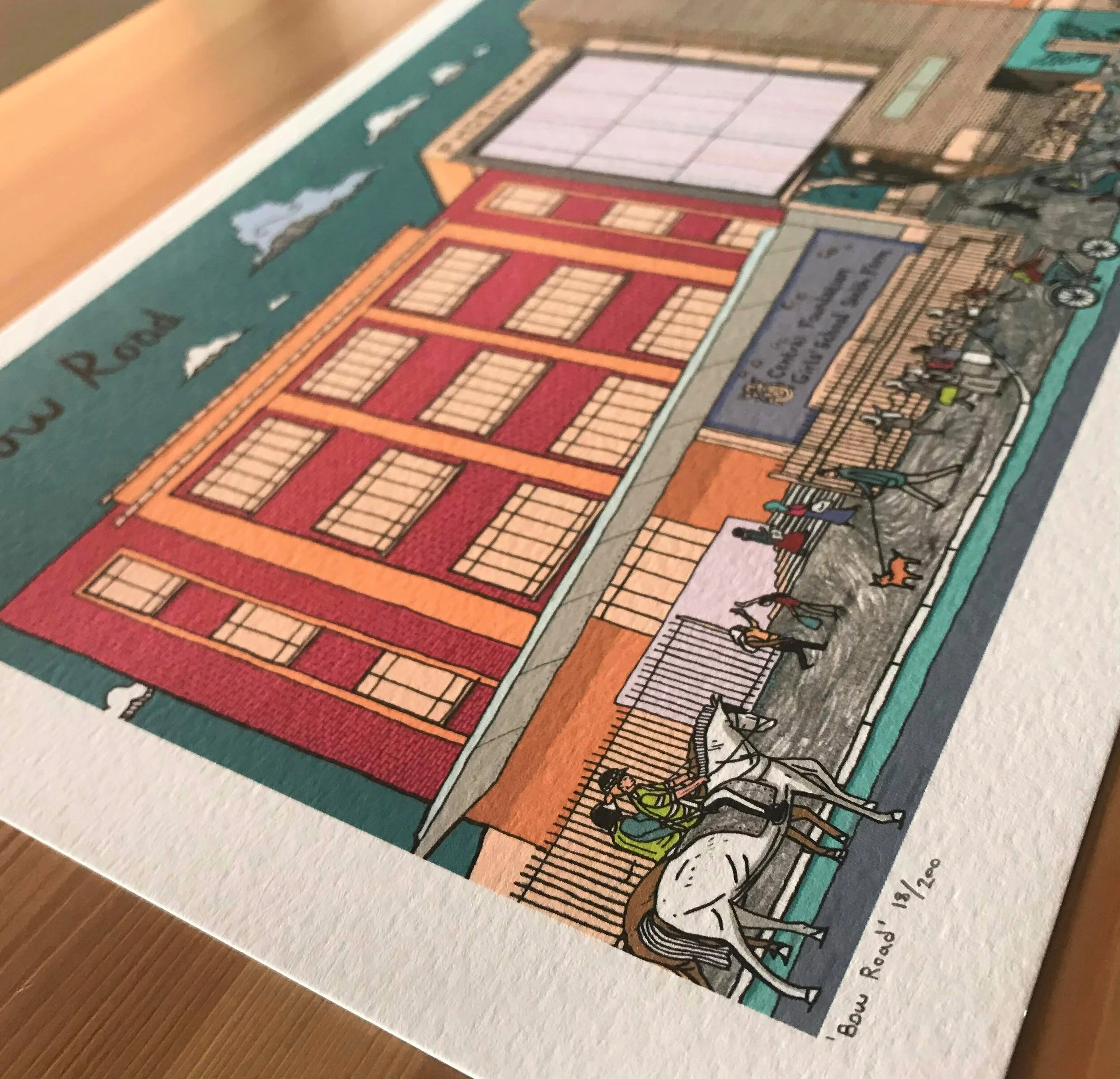 Bow Road - London Illustration - created by British Freelance Illustrator Adam Doughty - Art Prints available in A4 and A3 sizes - adamdoughty.com - hand drawn in London - Printed in the UK