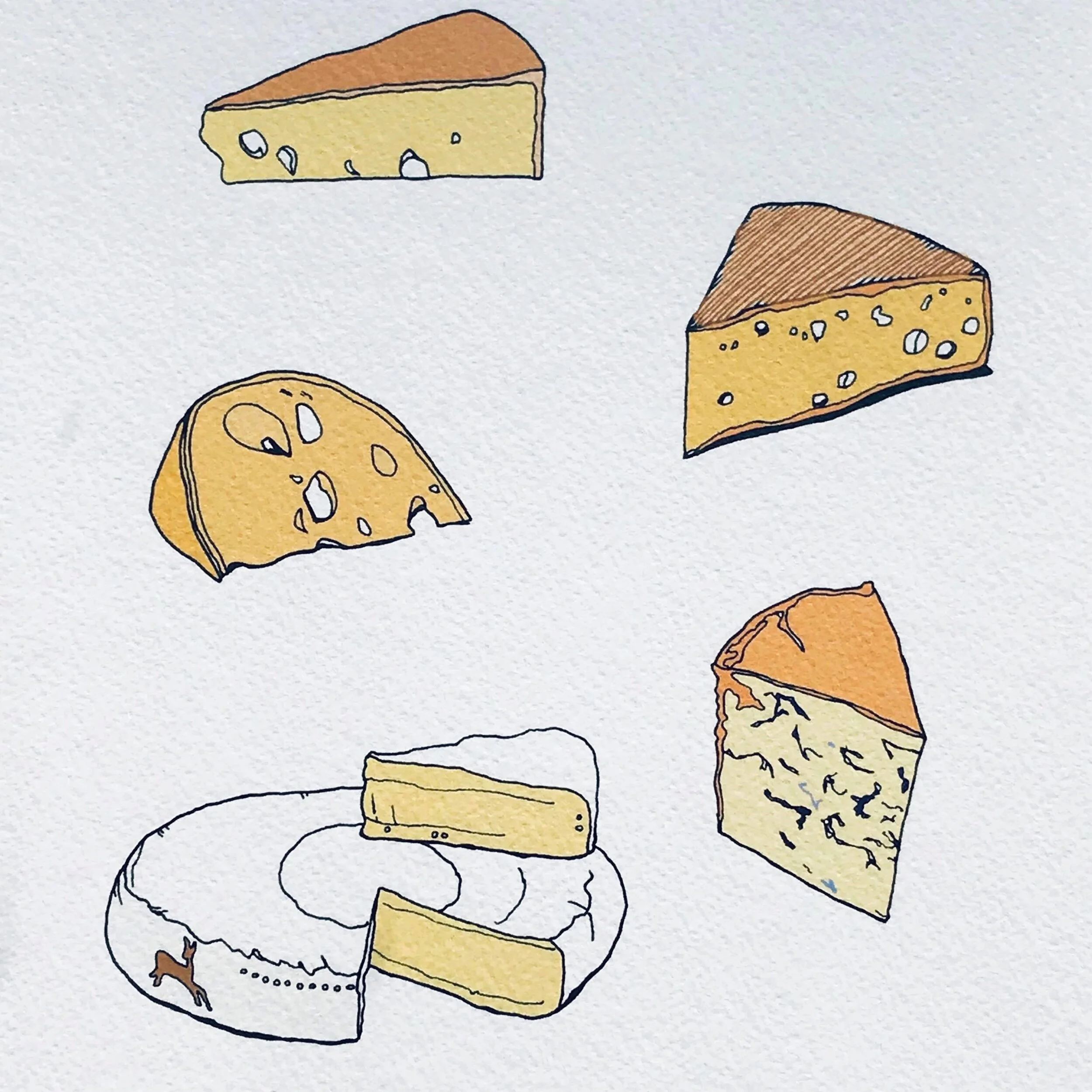 Cheese Art - cheese platter - gift - food lover - cheese drawing - cheese illustration - cheese artwork - adam doughty illustration - london illustration - uk - made in the uk - hand drawn 