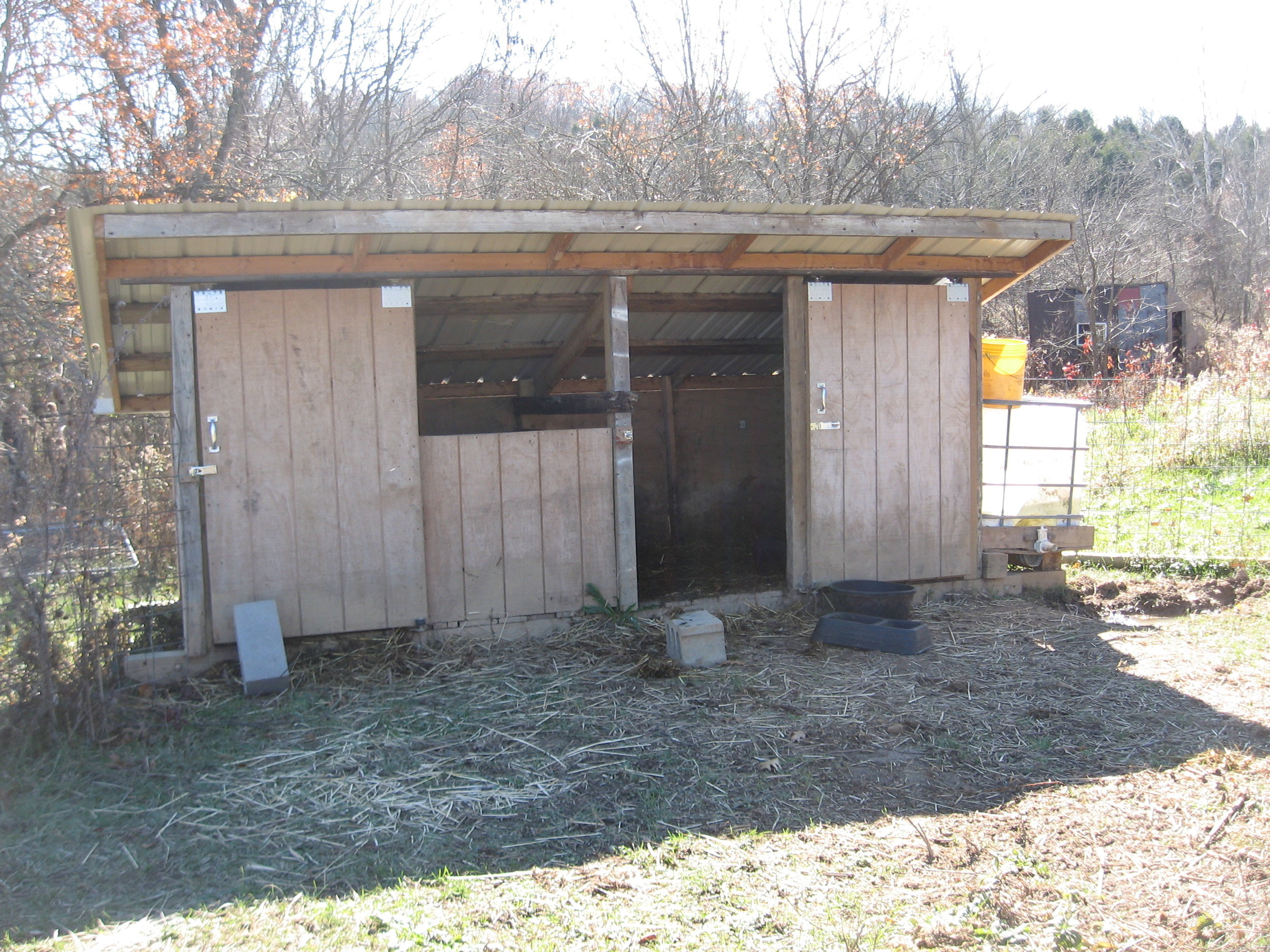 I added a small water tank to this mobile livestock shed to provide water to animals in the back field. Fox Run Environmental Education Center.
