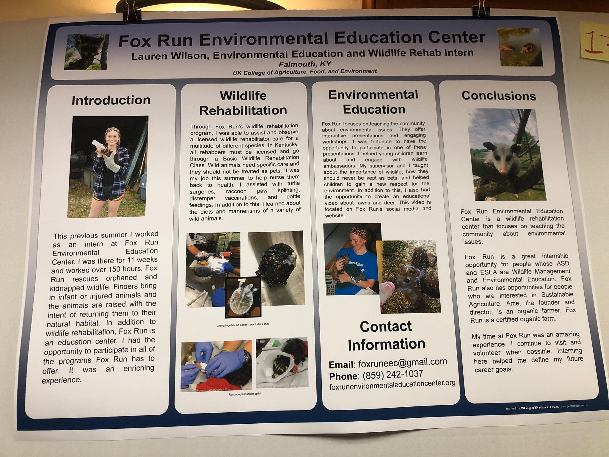Our 2019 summer Intern Lauren earned 3 credits from the University of Kentucky and presented this fabulous poster to her classmates.