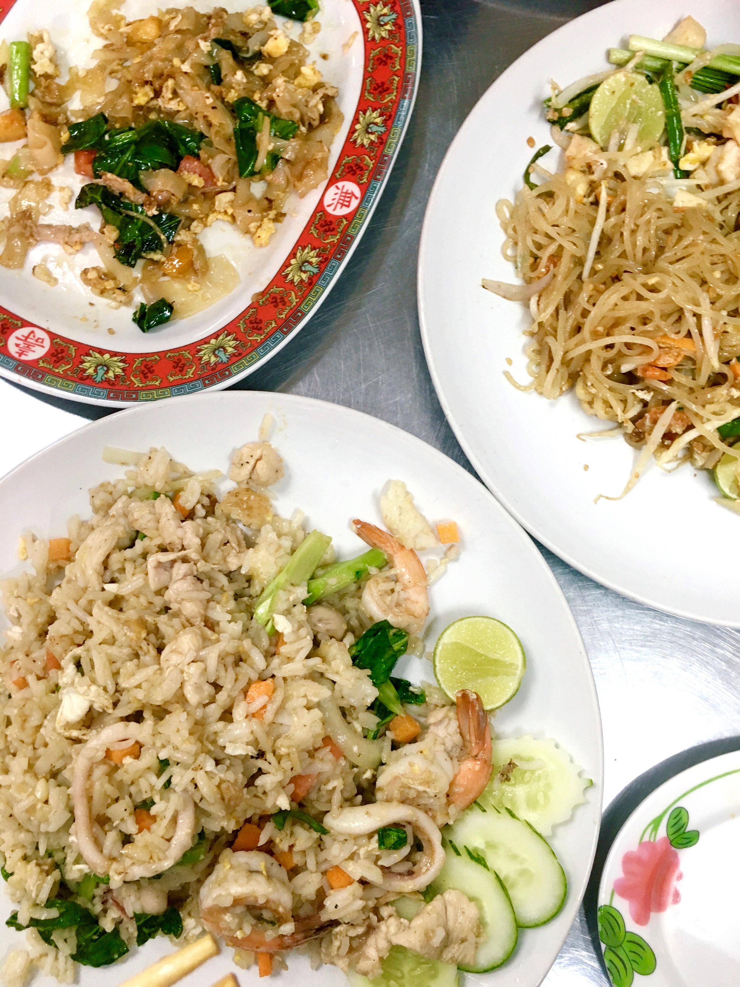 from L to R, pad Kee mao, pad thai, seafood fried rice.jpg