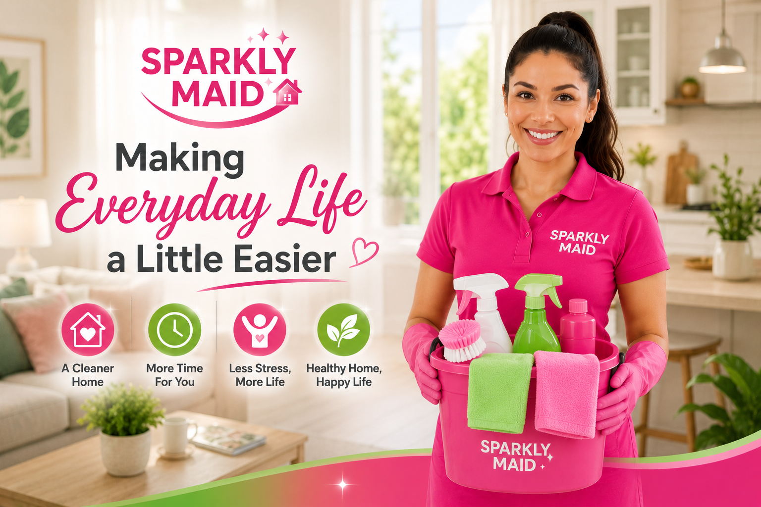 Professional Sparkly Maid cleaner helping homeowners enjoy a cleaner, more comfortable living space through reliable and stress-free house cleaning services.