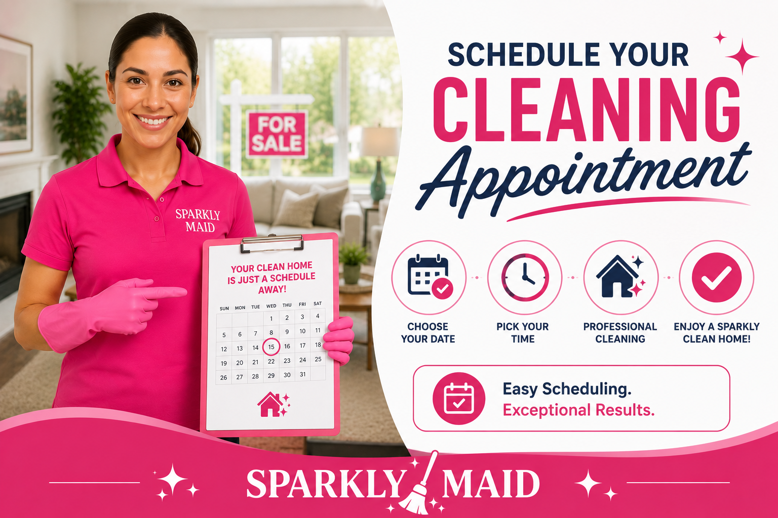Sparkly Maid team member scheduling a Realtor Cleaning appointment for a home preparing for listing photos and buyer showings.