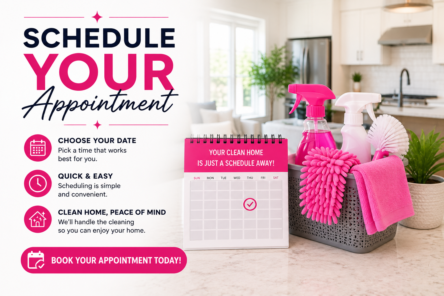 Book a cleaning visit on a day of your choice prior to receiving your personal belongings.