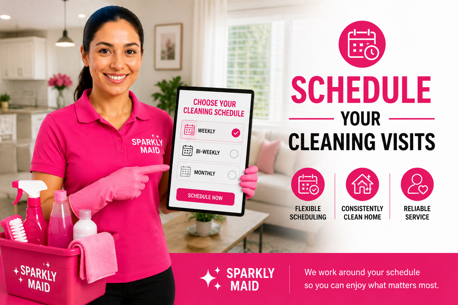 Pick from weekly, bi-weekly or monthly scheduled cleanings.
