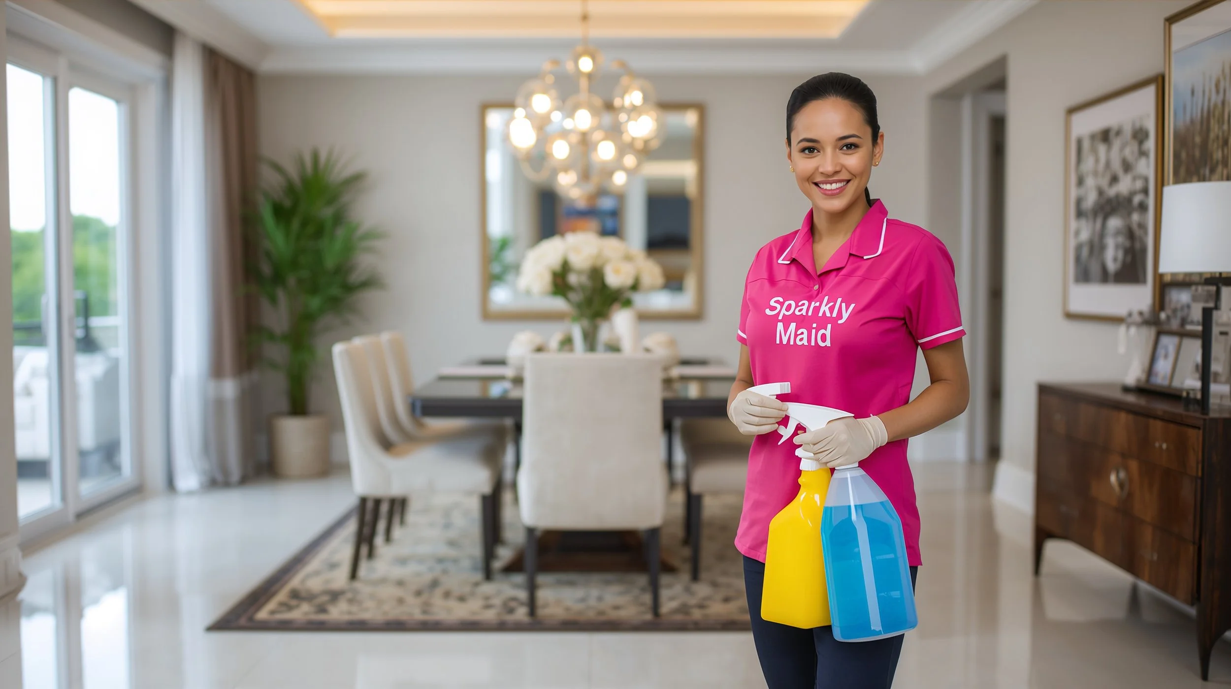 Sparkly Maid cleaner preparing a home for an upcoming open house.