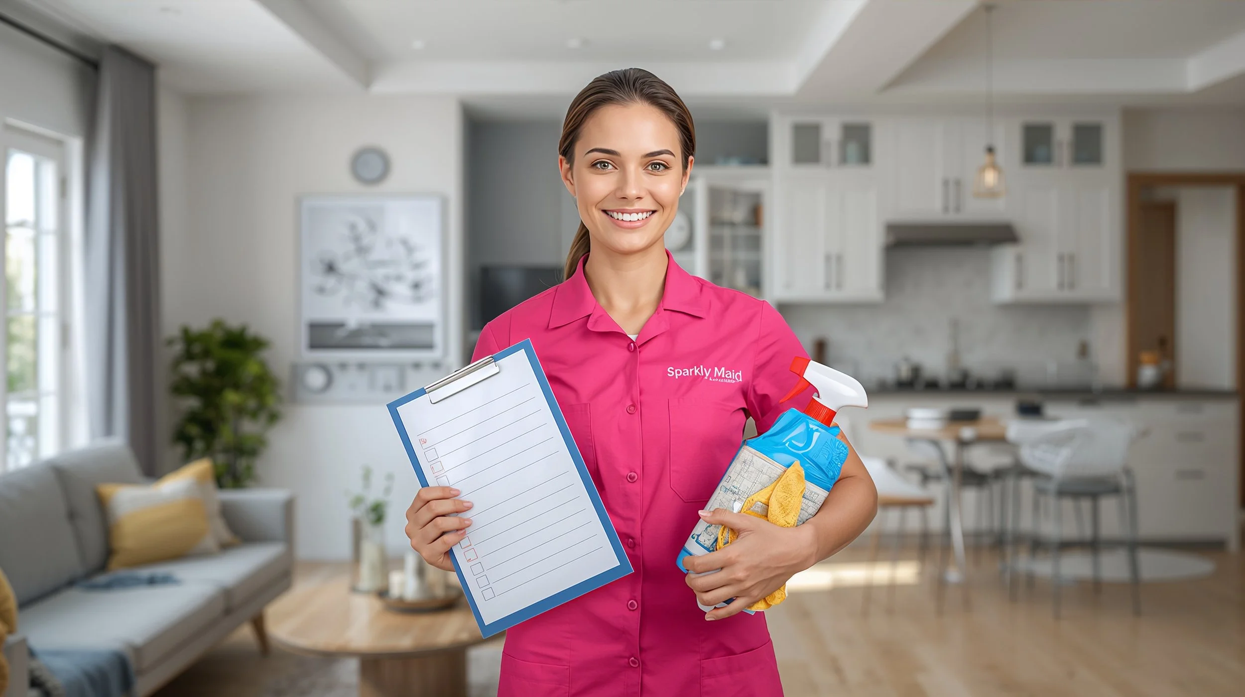 Housekeeping cleaner performing weekly home maintenance service