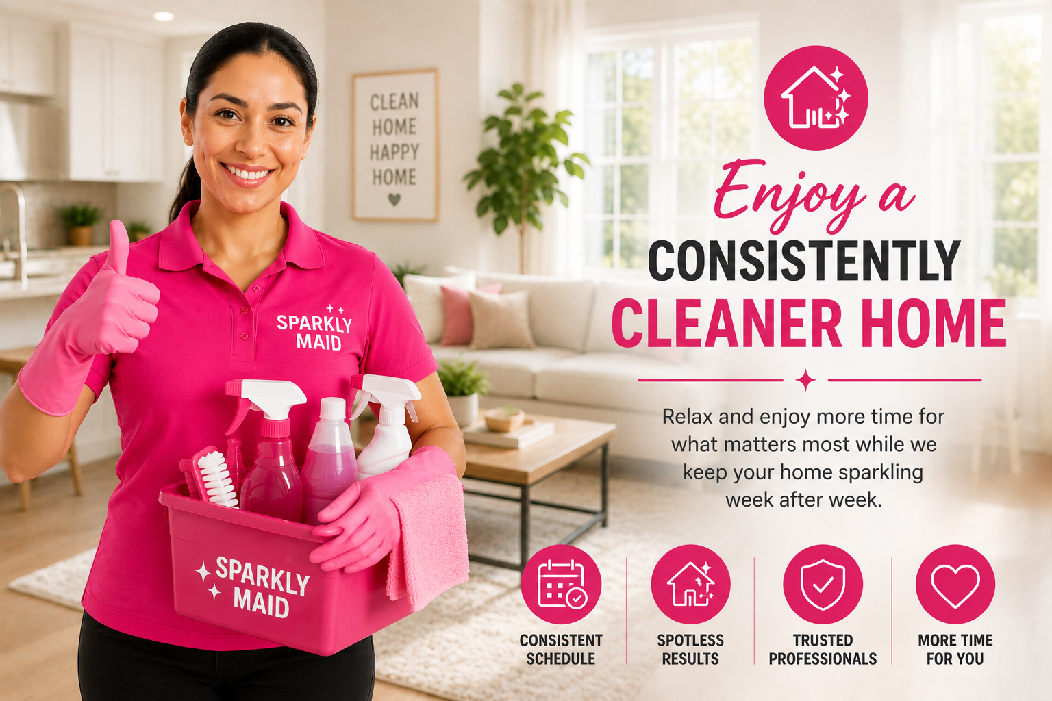 Our team will show up every time they are scheduled to make sure your home stays as clean as you need it.