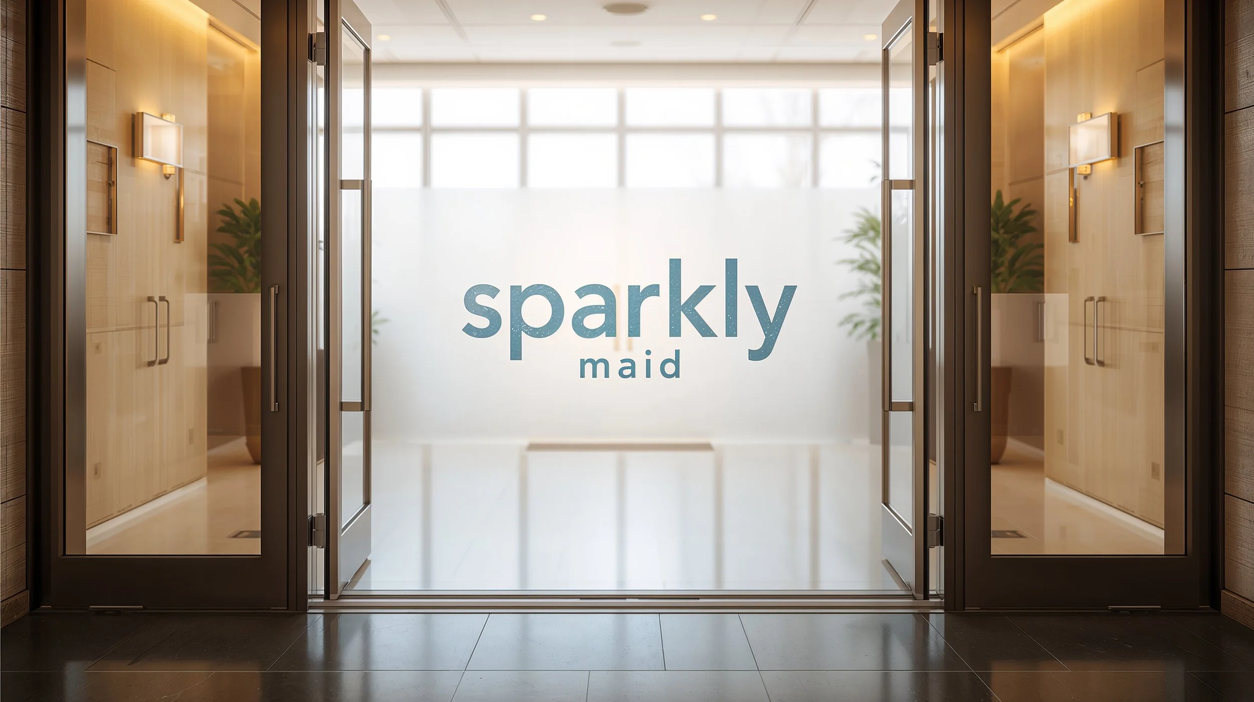 Immaculate Andersonville apartment entrance featuring Sparkly Maid branding after professional cleaning service