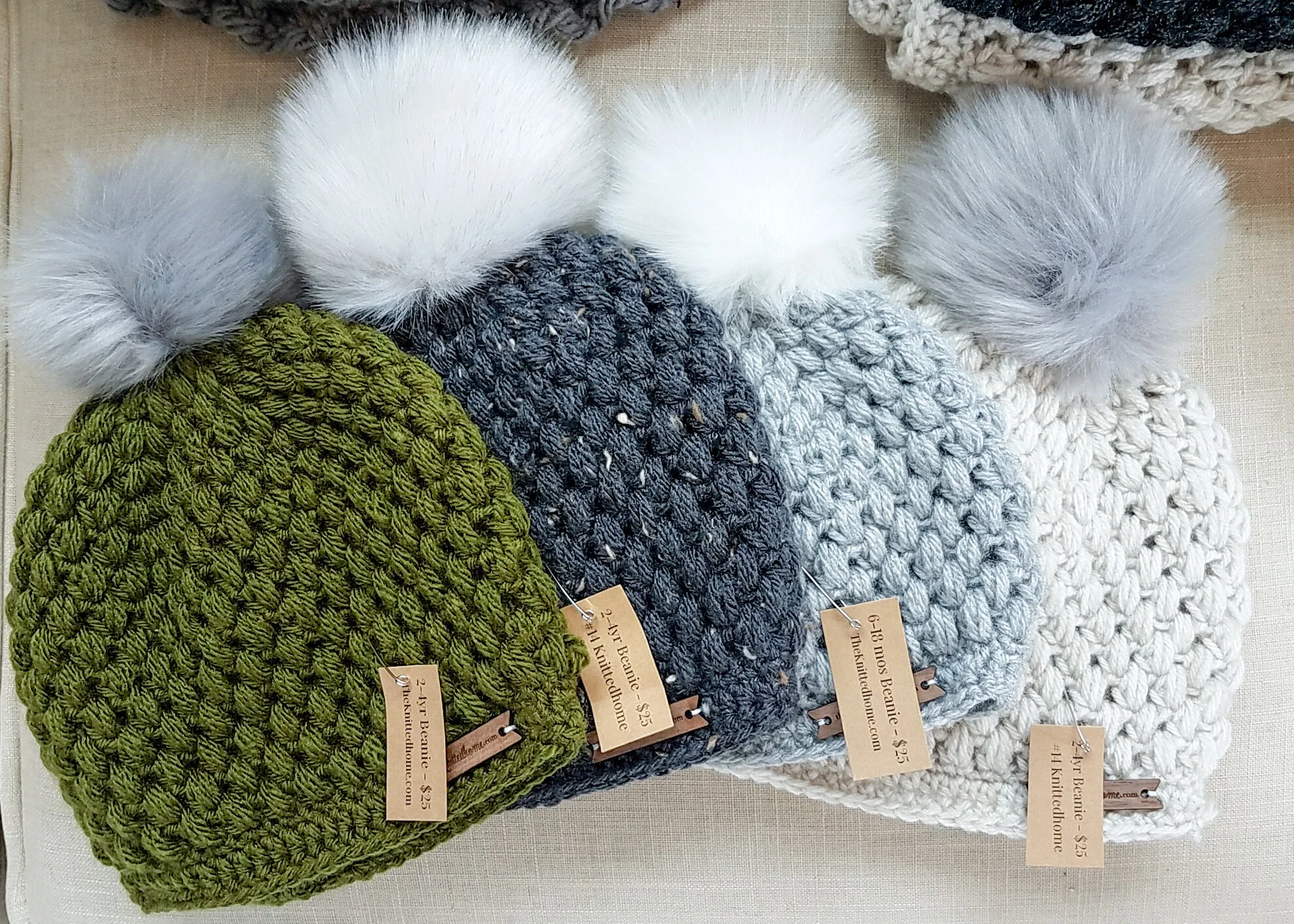 khaki green pom pom hat