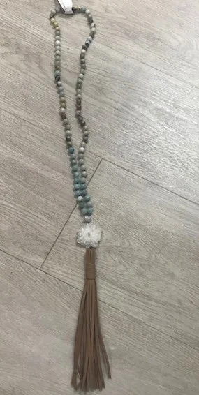 Agate and Druzy Necklace with Leather