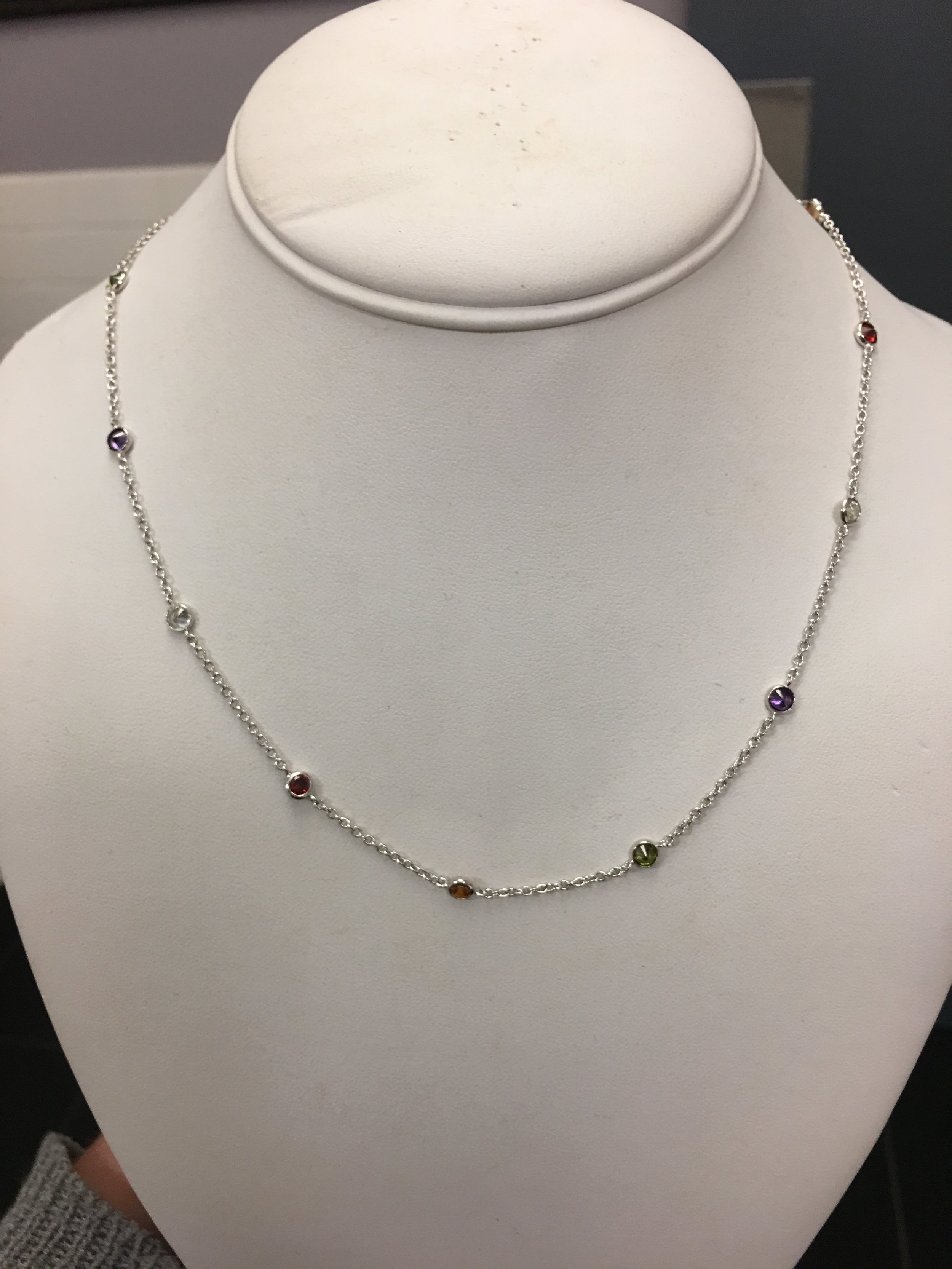 Multi- Gemstone Sterling Silver Necklace 16"