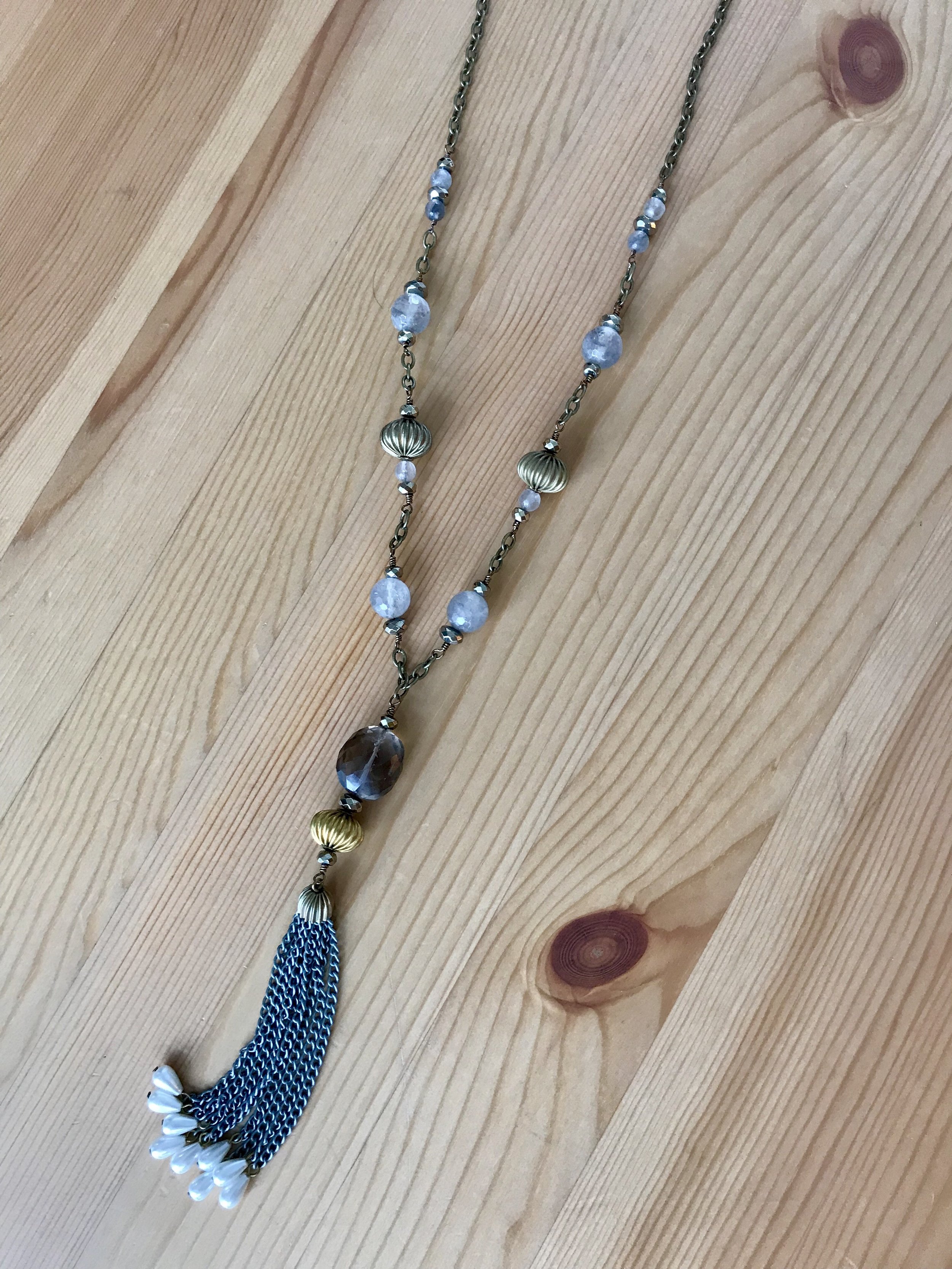 Smokey Topaz Antique Brass Pyrite Necklace