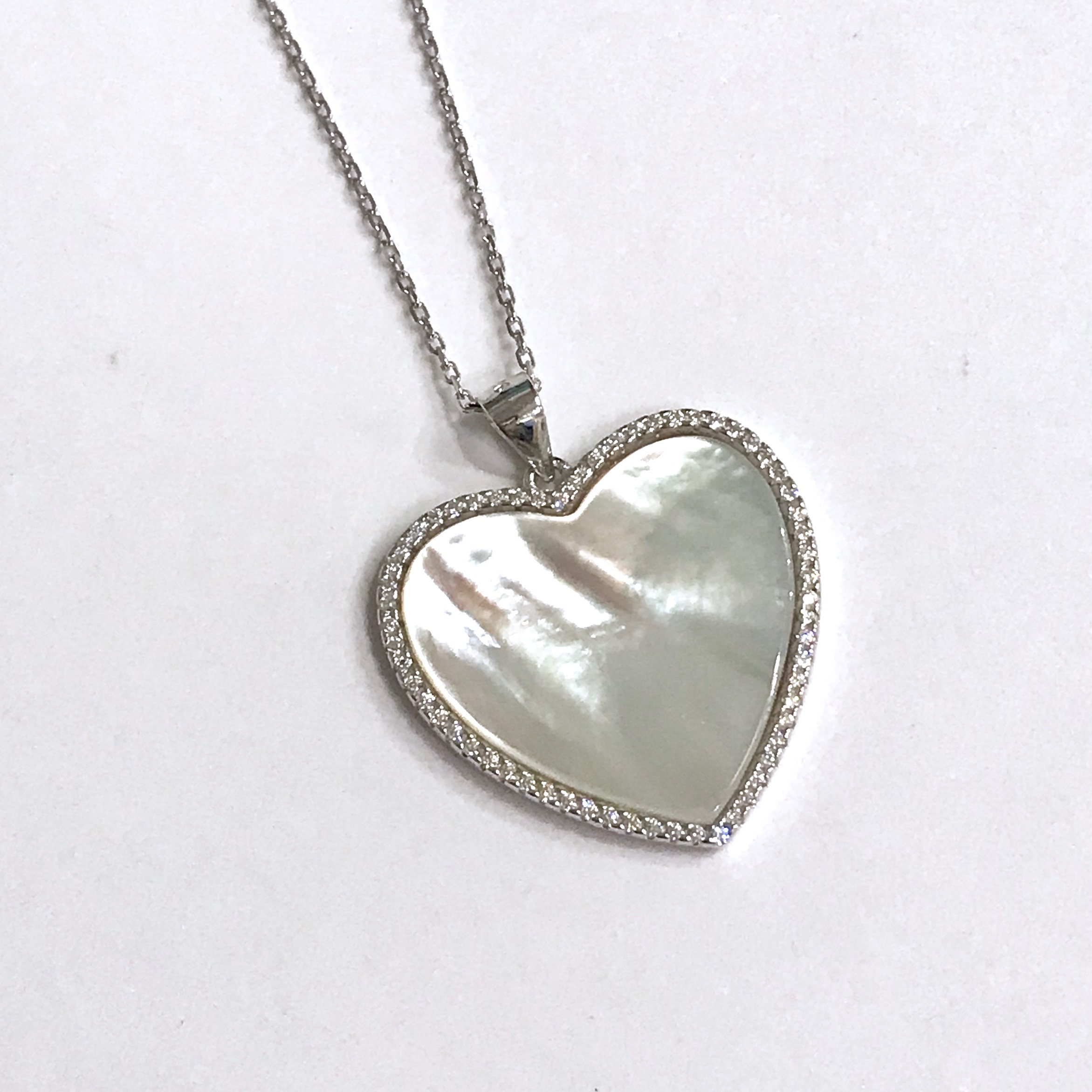 Mia Diamonds 925 Sterling Silver Mother of Pearl Heart Antiqued Pendant