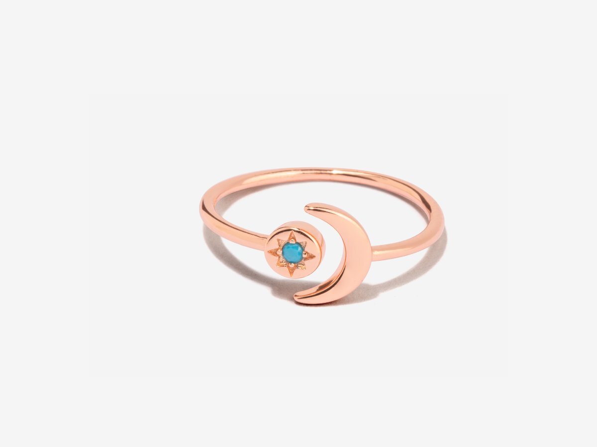 Crescent Turquoise Rose Gold Ring