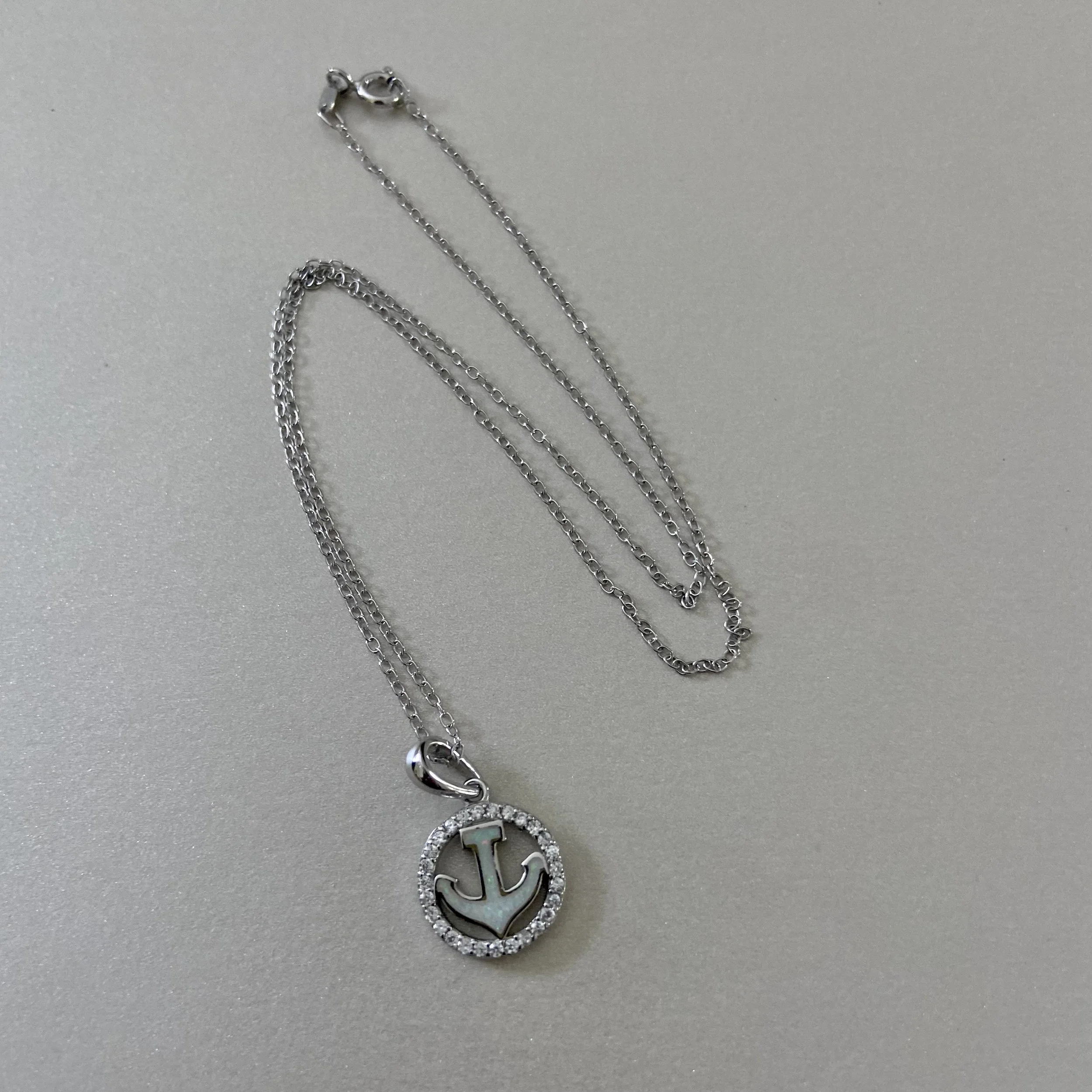 Sterling Silver Opal Anchor Necklace