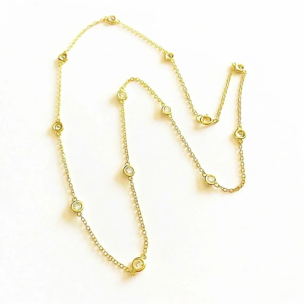 Simulated Diamond Station Gold Necklace 24"