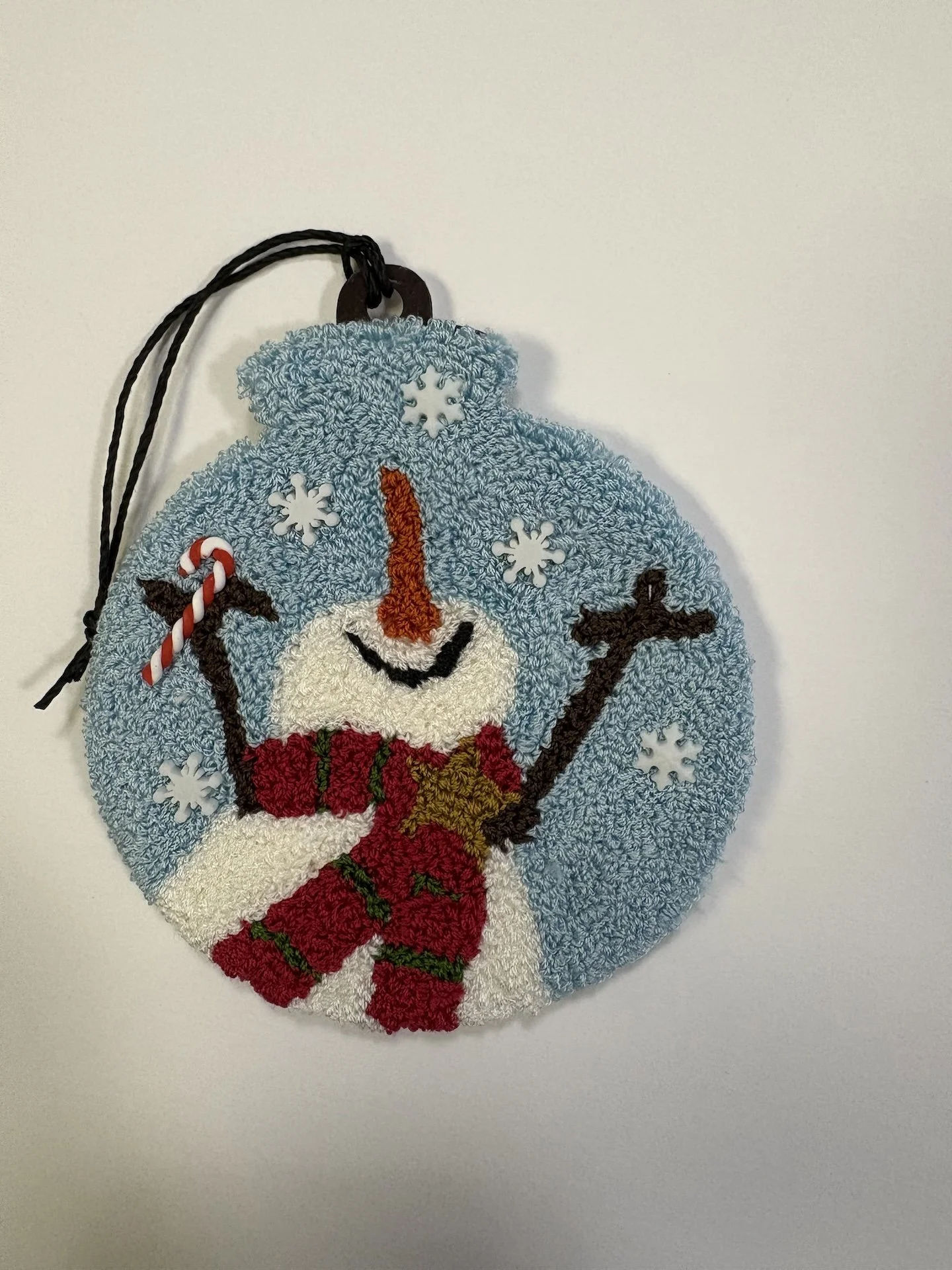 Punchneedle Ornament -  Snowman Candy Cane