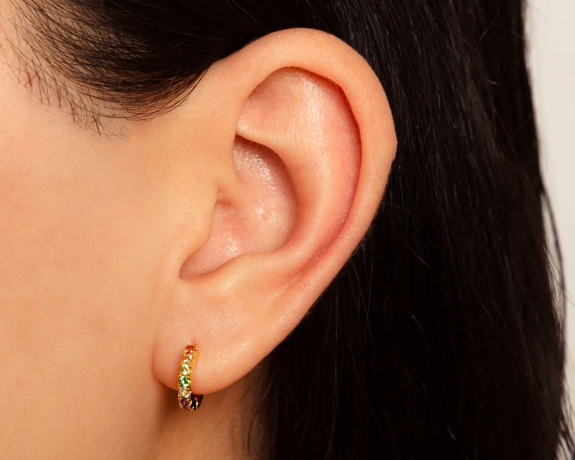 Beaded Rainbow 14k Gold Huggie Earrings-2.jpg