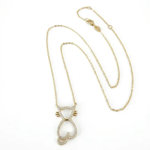 Whimsy Cat Simulated Diamond Necklace