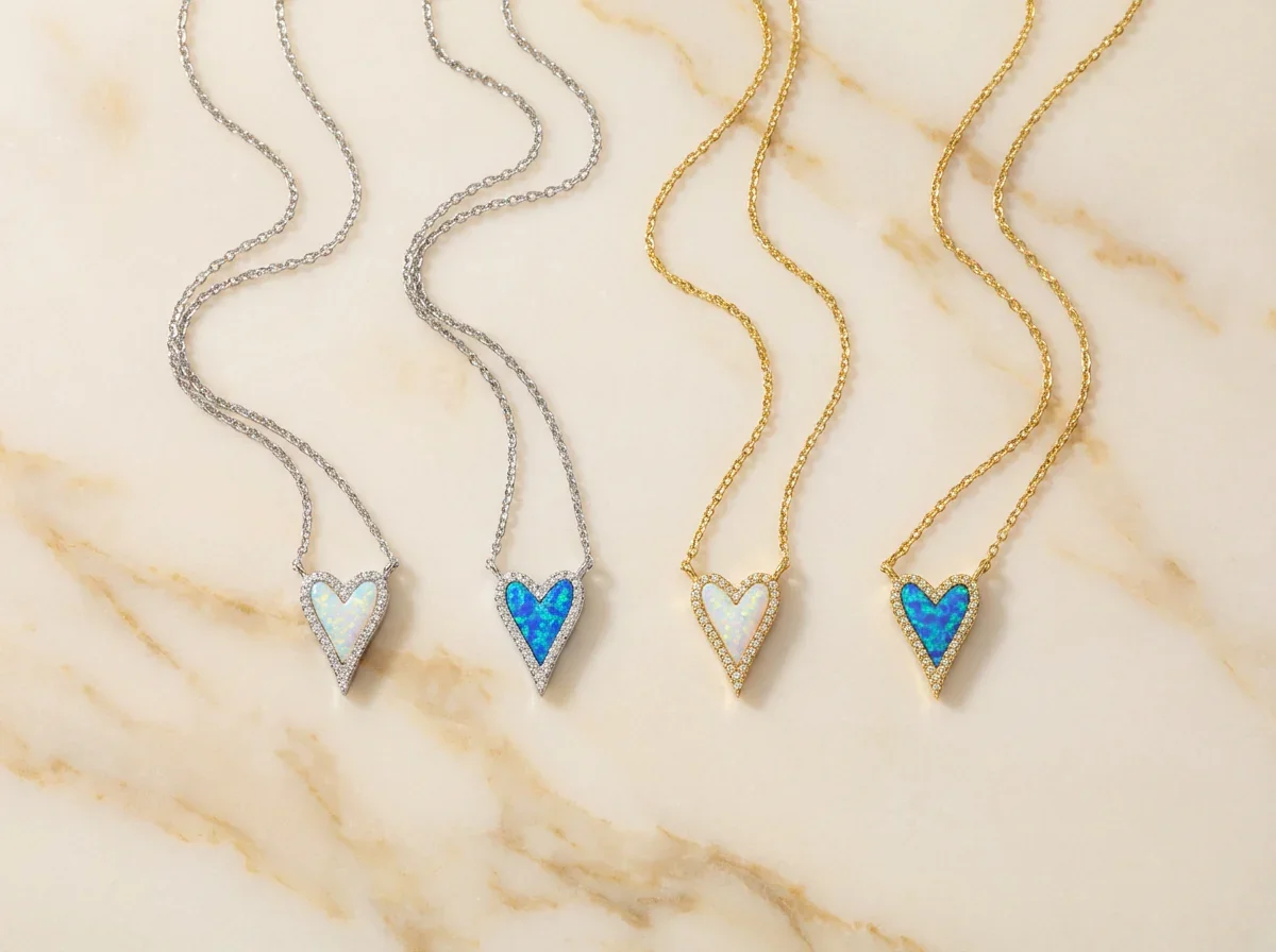 Heart Opal Silver Necklace