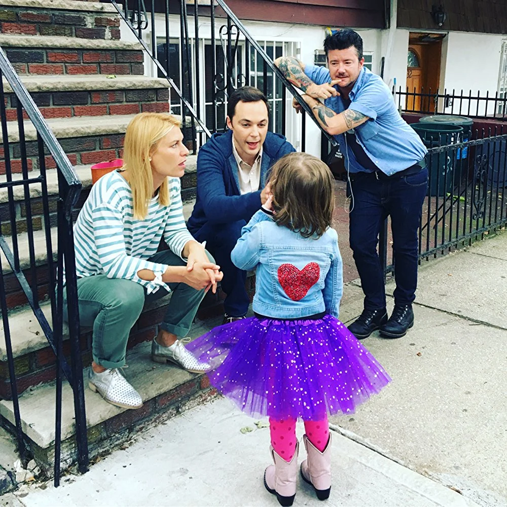 Claire Danes, Jim Parsons, Silas Howard and Leo James Davis on set of A Kid Like Jake.